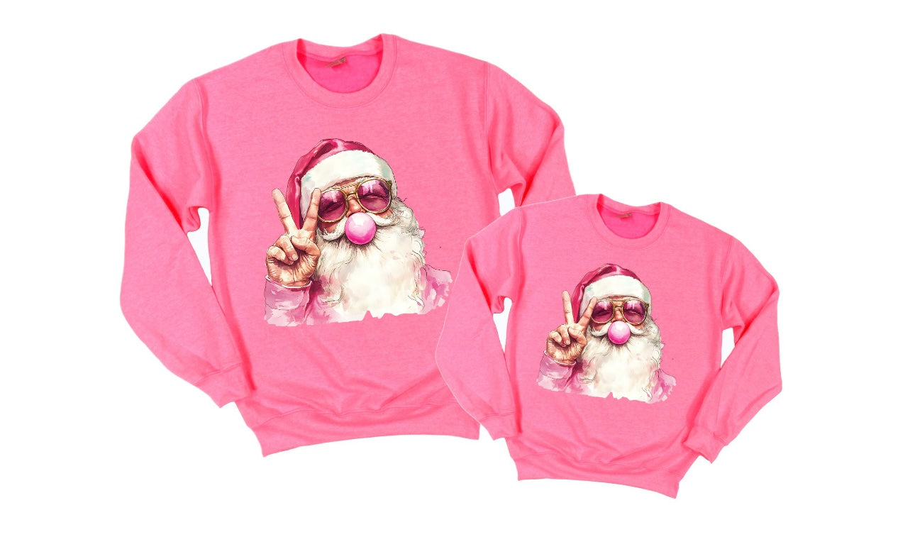 Peace Out Bubble Santa Hot Pink Sweatshirt