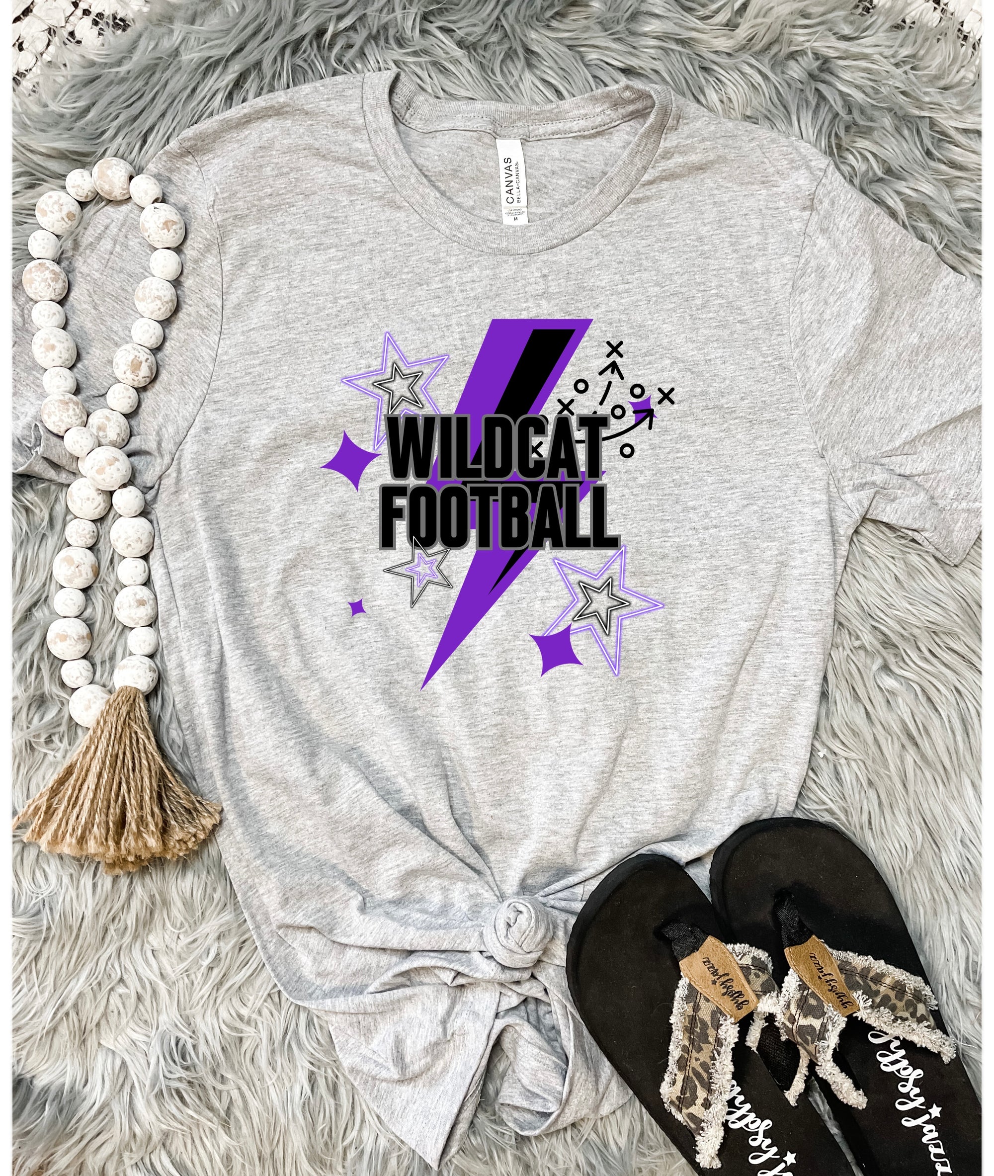 Wildcat Football Lightening Bolt Heather Grey Tee