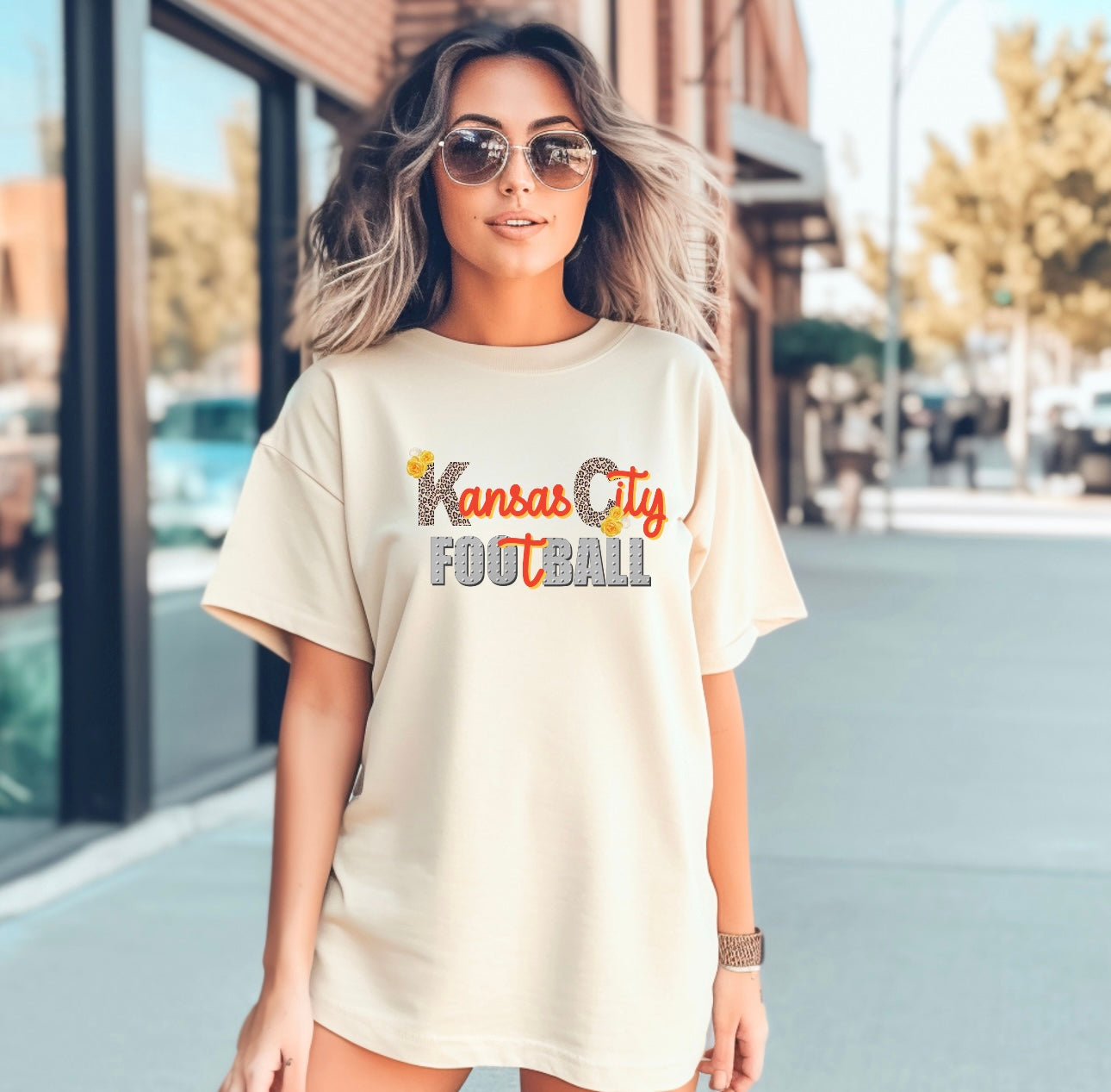 Kansas City Football Vintage Leopars Ivory Tee