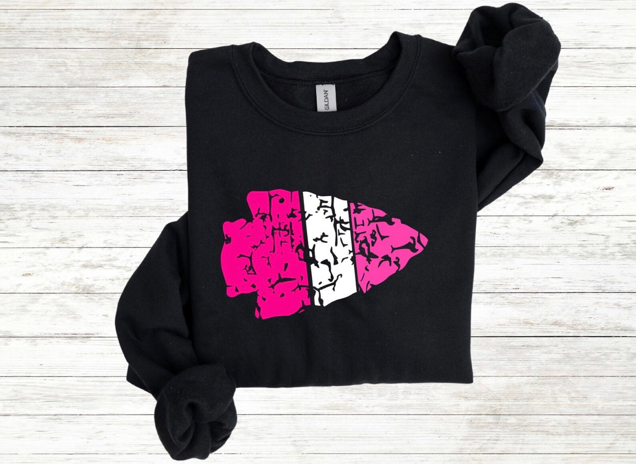 **HALFTIME DEAL** Pink Striped Arrowhead Black Sweatshirt