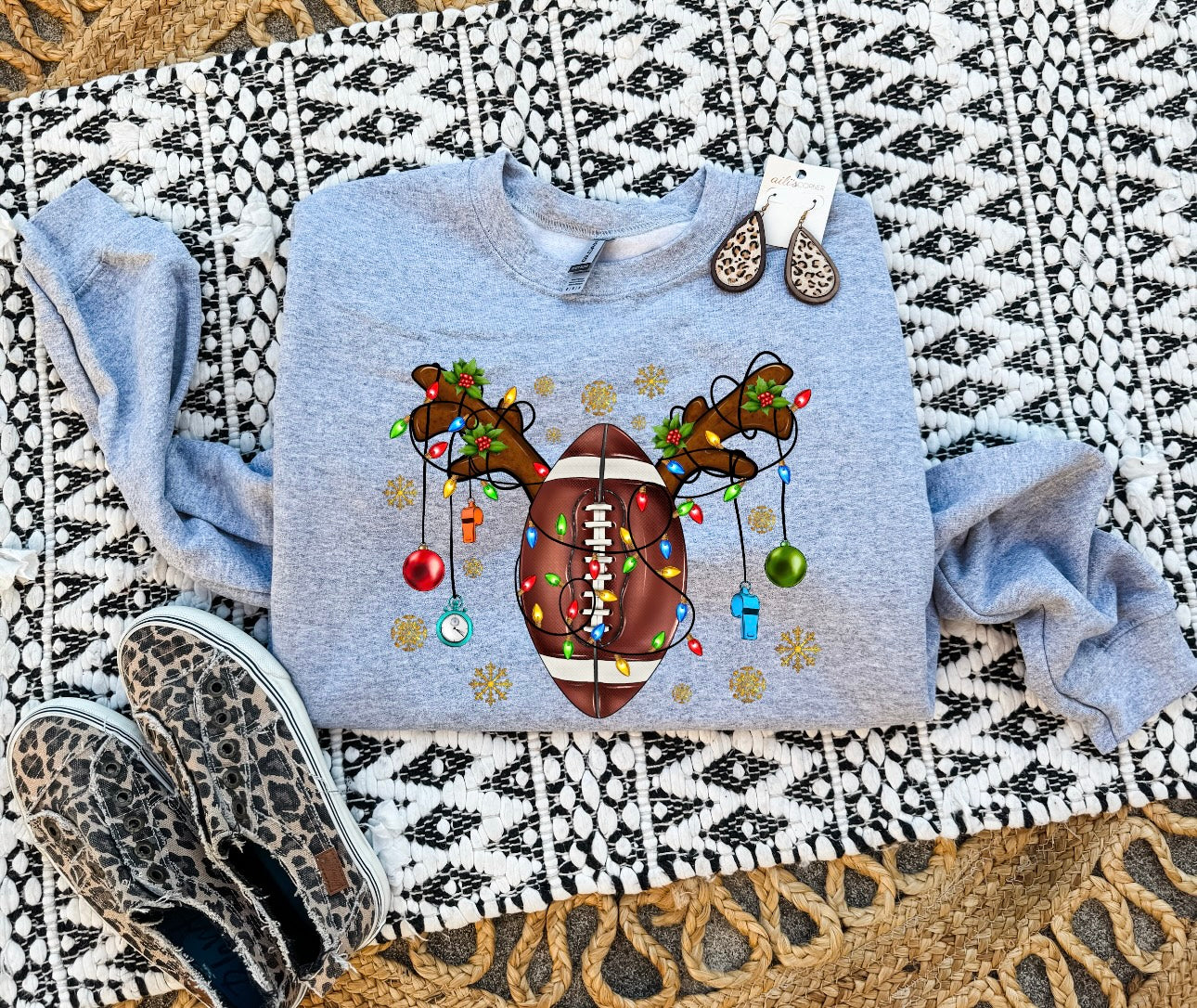 Football Christmas Bulbs Antlers Sports Grey Sweatshirt