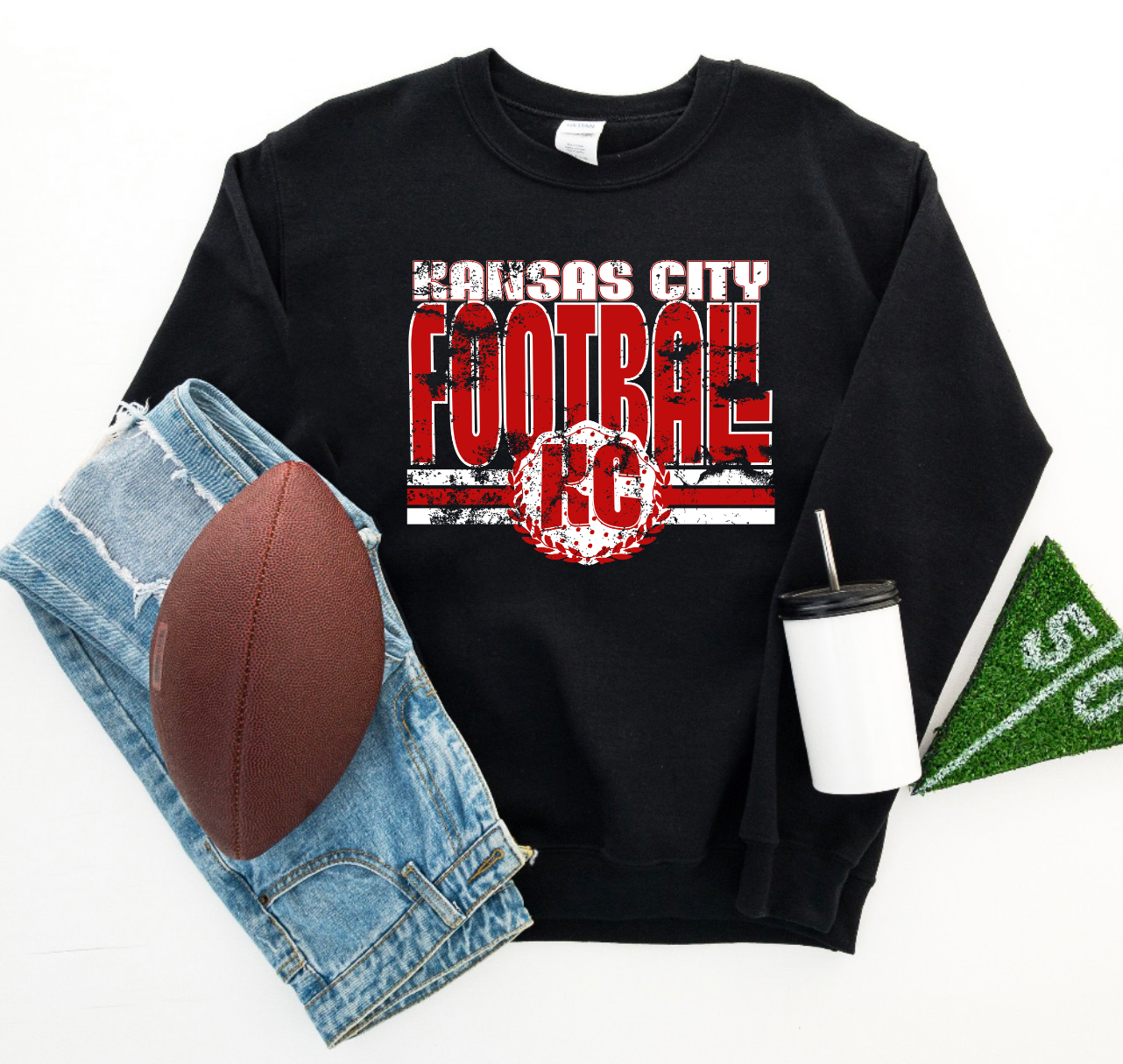 **HALFTIME DEAL** KC Circle Kansas City Football Black Sweatshirt