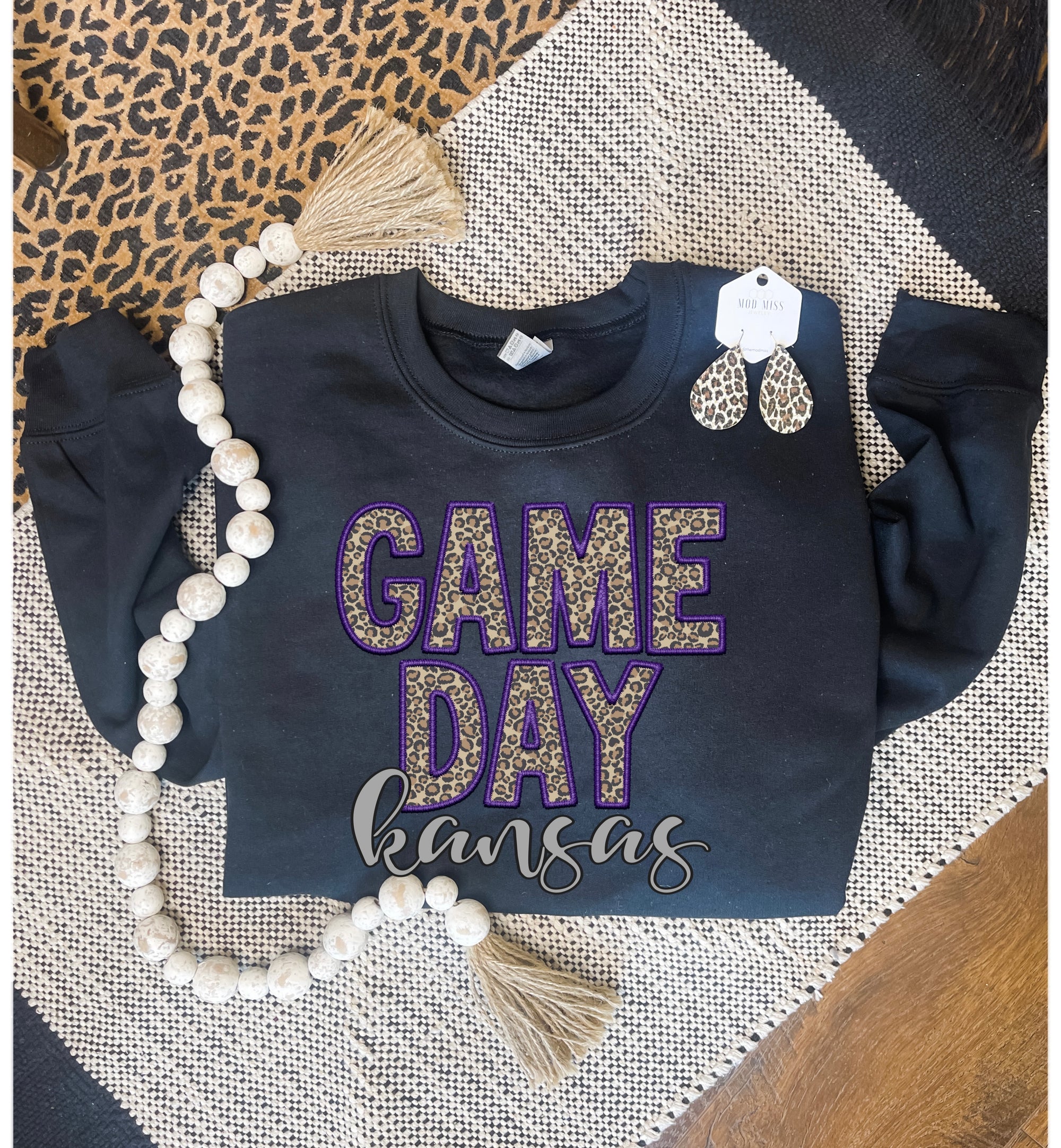 Leopard Purple Game Day Kansas Black Sweatshirt