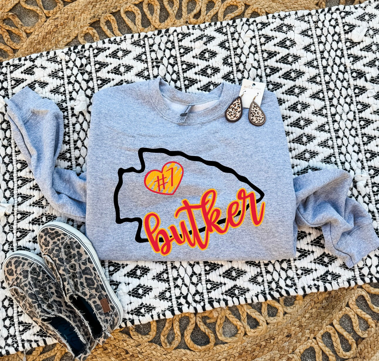 Butker Heart Arrowhead Sports Grey Sweatshirt