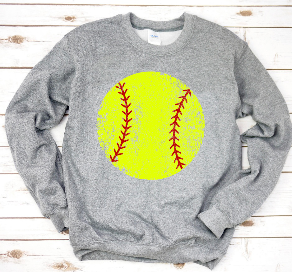 Distressed Full Softball Sports Grey Sweatshirt