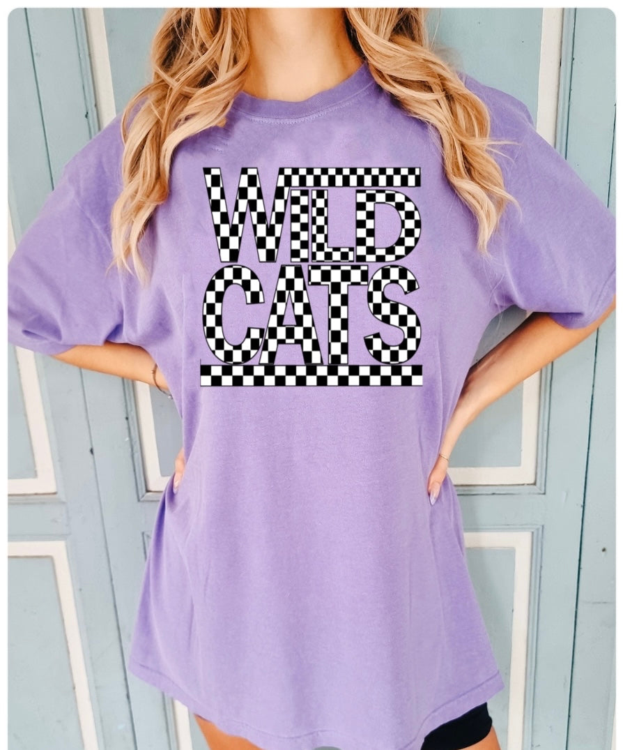 Black & White Checkered Wildcats Purple Tee