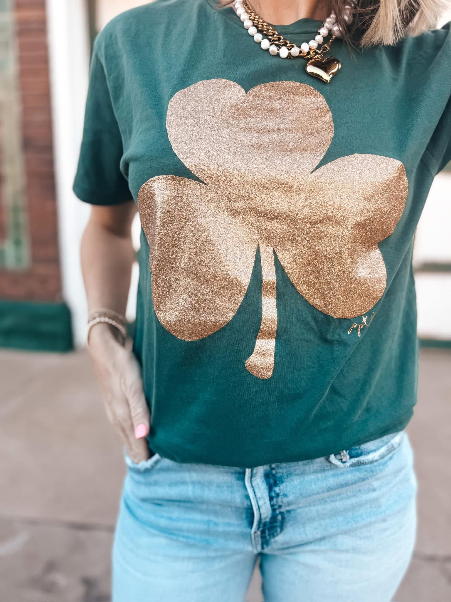 **PREORDER** Gold Glitter Shamrock Green Tee