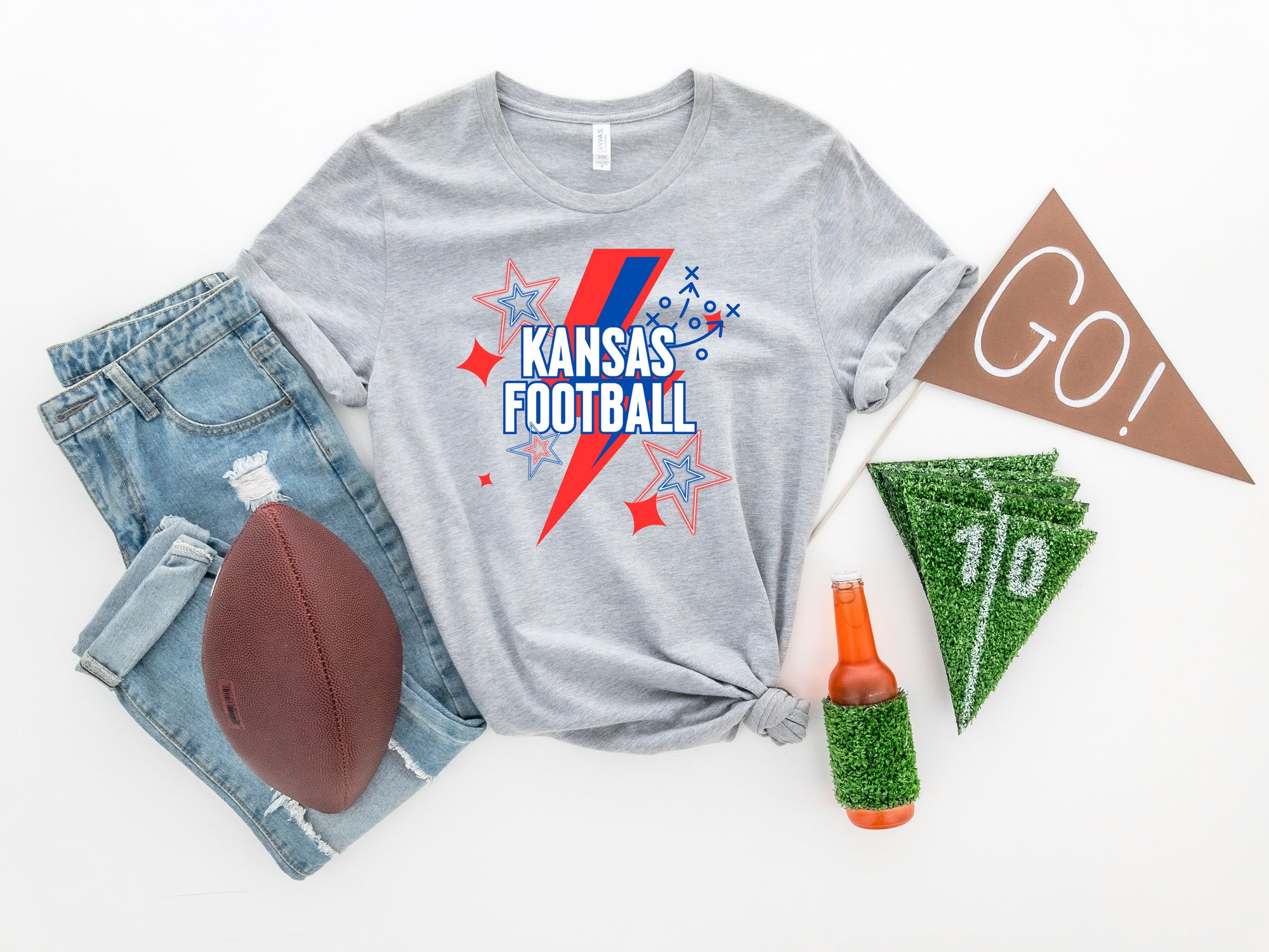 Kansas Football Lightening Bolt Heather Grey Tee