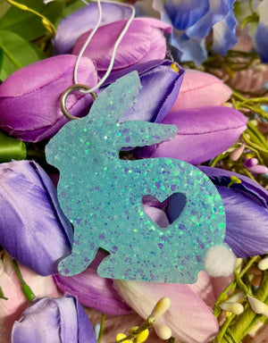 Blue Glitter Heart Bunny Car Freshie