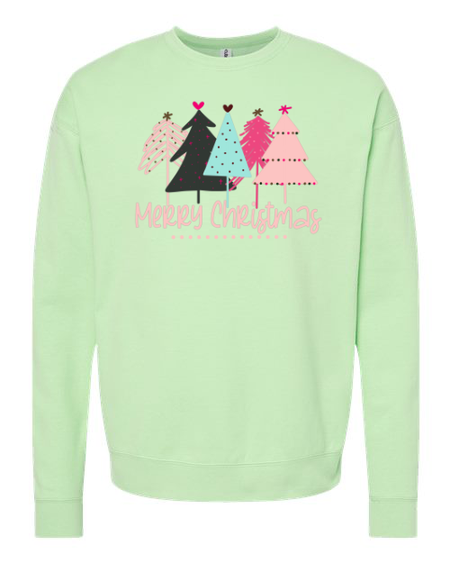 Merry Christmas Pink Trees Mint Sweatshirt