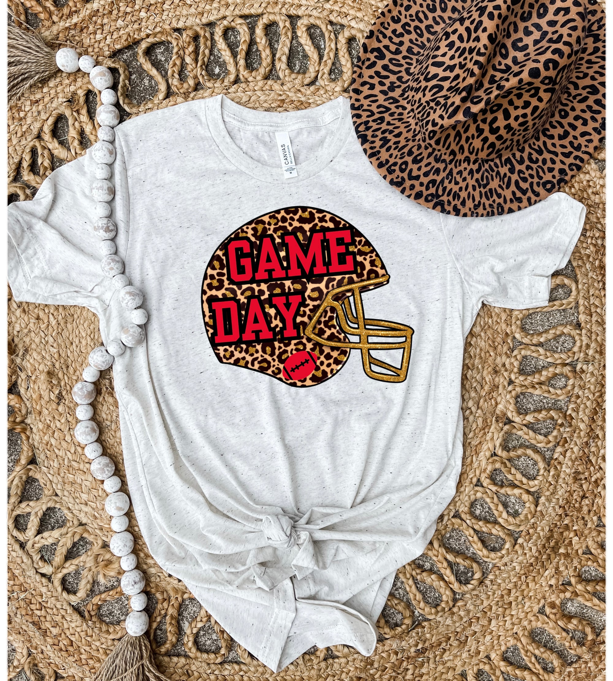 Game Day Leopard Helmet Oatmeal Tee