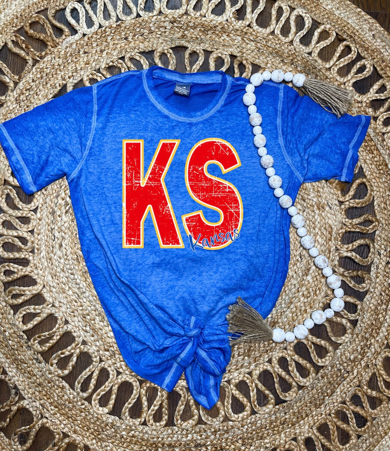 Red & Yellow KS Kansas Blue Burnout Tee