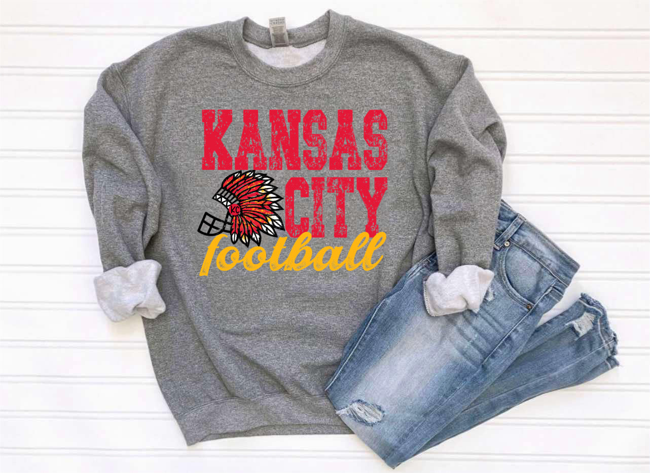 **HALFTIME DEAL** Kansas City Football Headdress Helmet Heather Graphite Sweatshirt