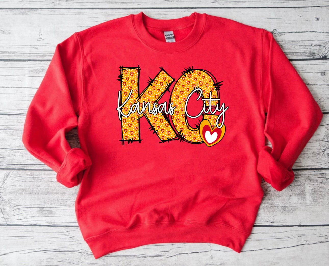 **HALFTIME DEAL** Polka Dot Gold KC Kansas City Hearts Red Sweatshirt