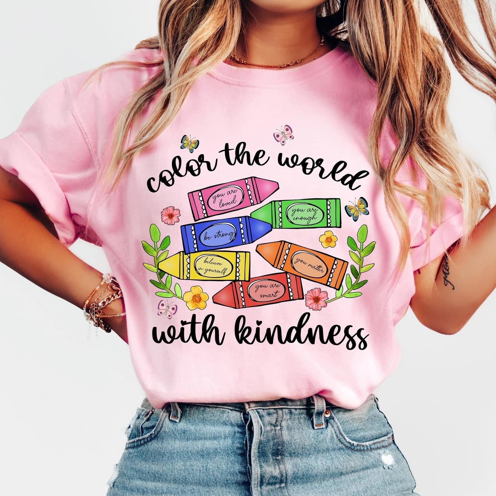 Color The World Crayons Pink Tee