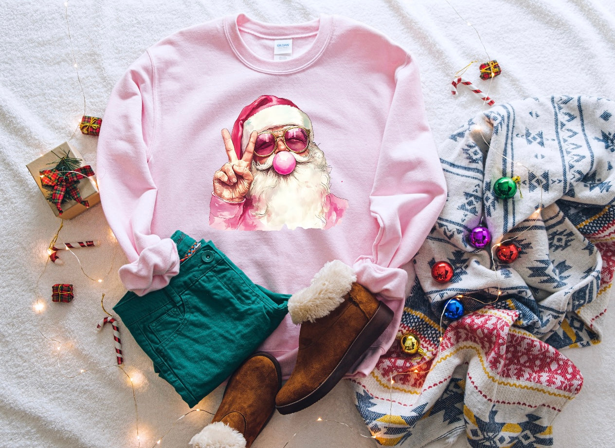 Peace Out Bubble Santa Light Pink Sweatshirt