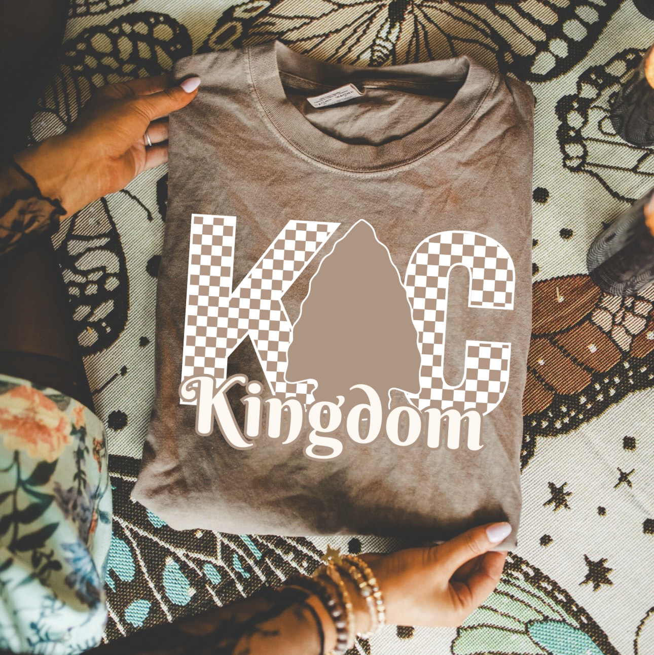 Checkered Neutral KC Kingdom Espresso Tee