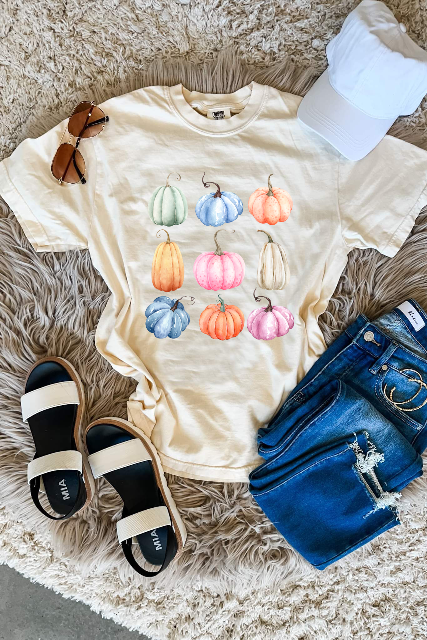 Multi Fall Pumpkin Collage Ivory Tee