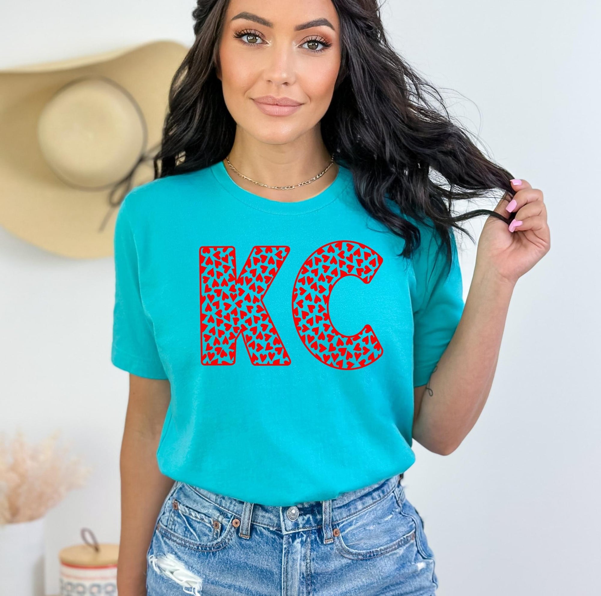 Red KC Hearts Aqua Tee