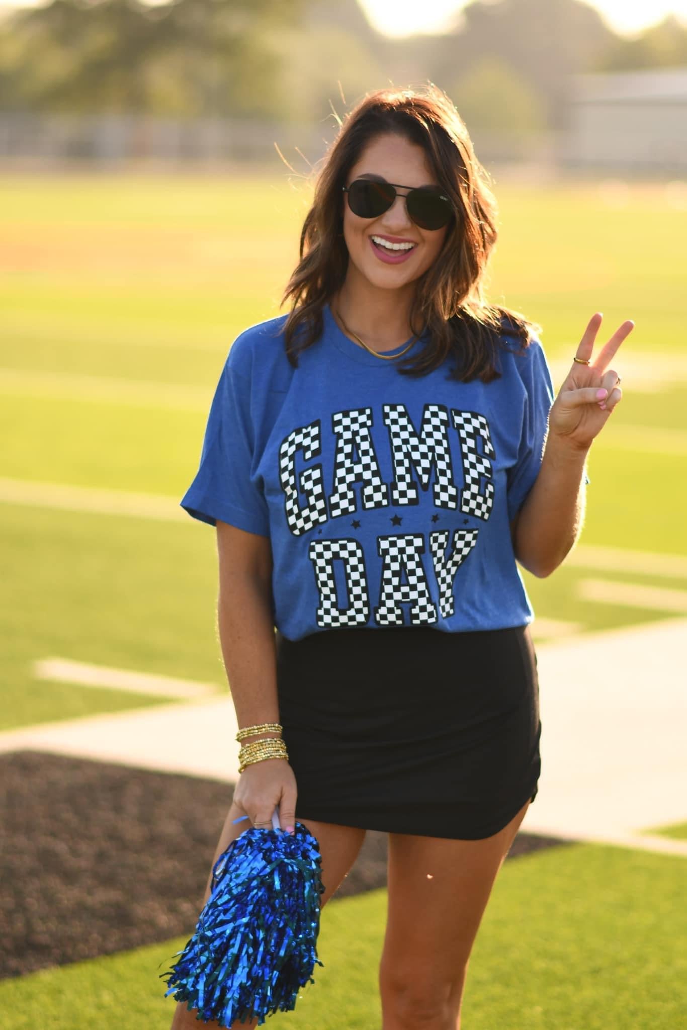 Checkered Game Day Royal Blue Tee