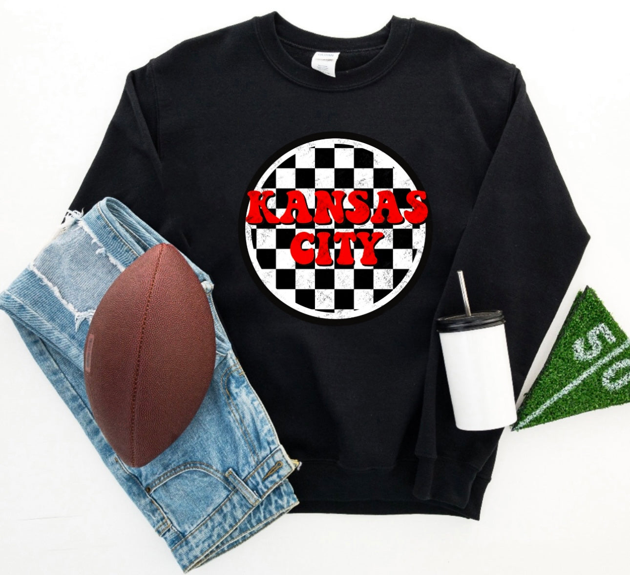 Kansas City Circle Black & White Checkered Black Sweatshirt