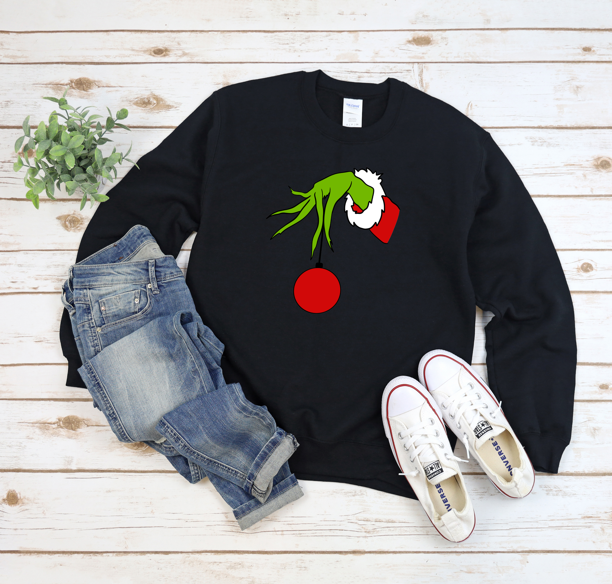 Green Man Ornament Hand Black Sweatshirt