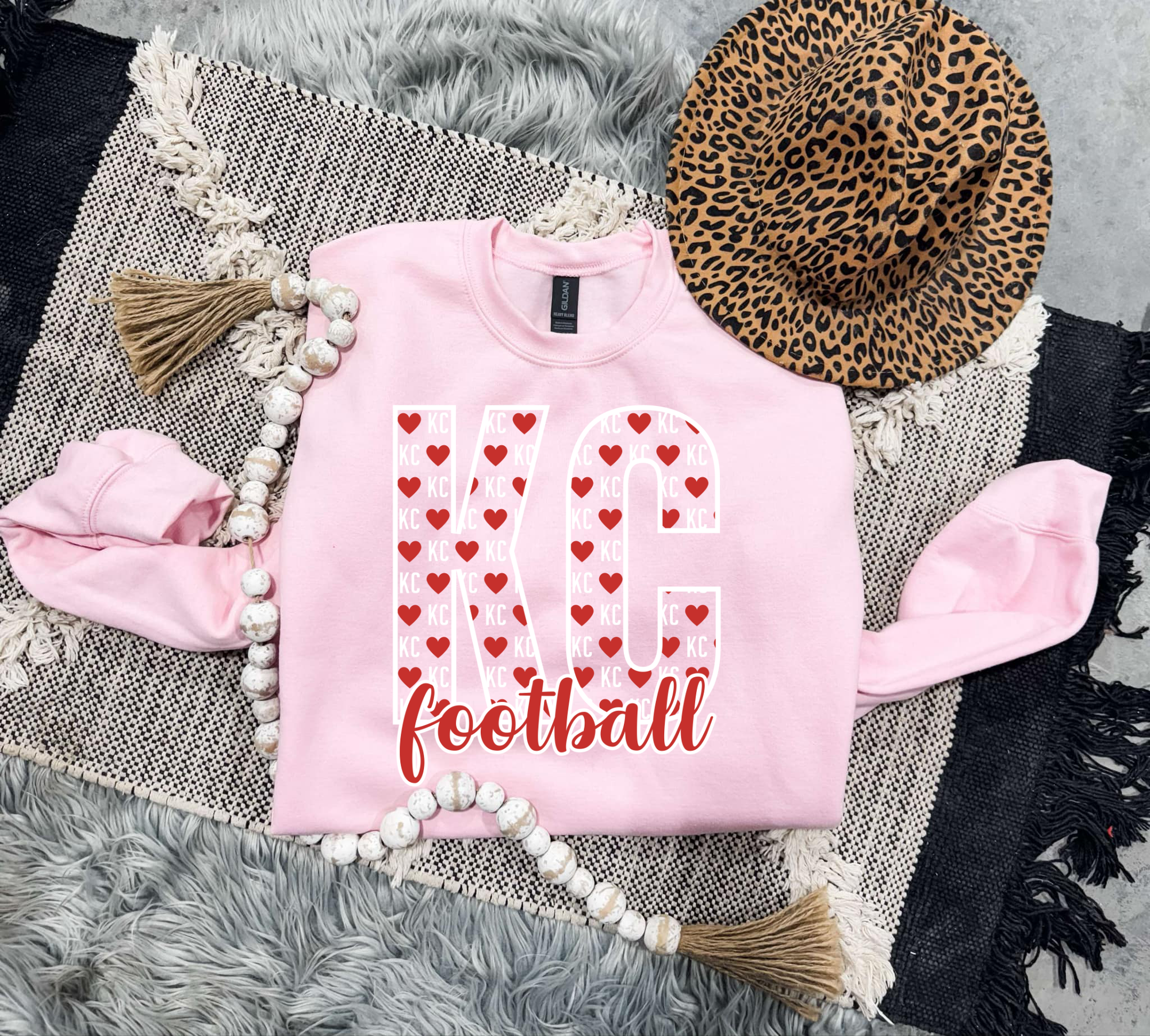 Red Heart KC Football Light Pink Sweatshirt