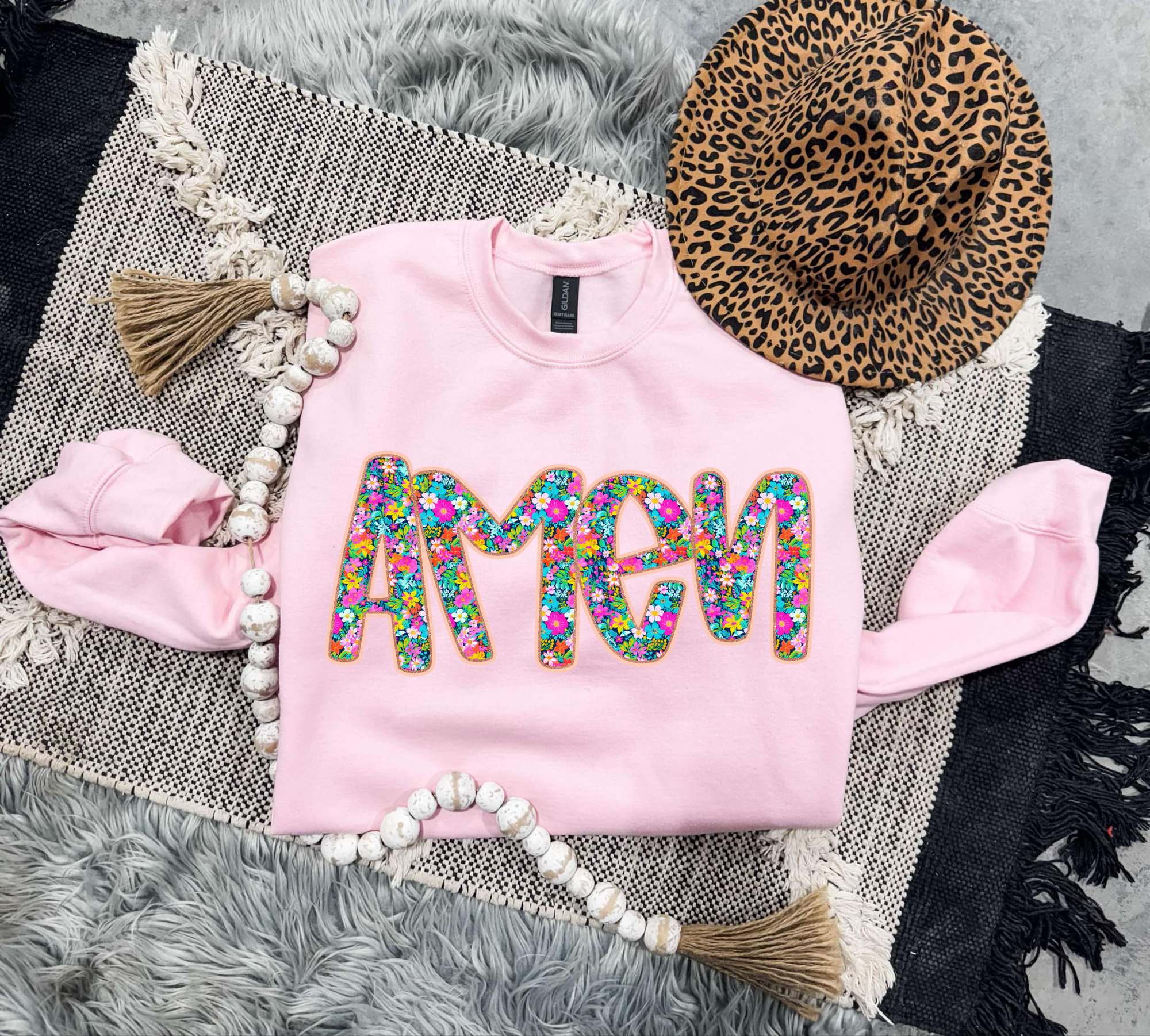 **DEAL OF THE DAY** Bright Floral Amen Light Pink Sweatshirt