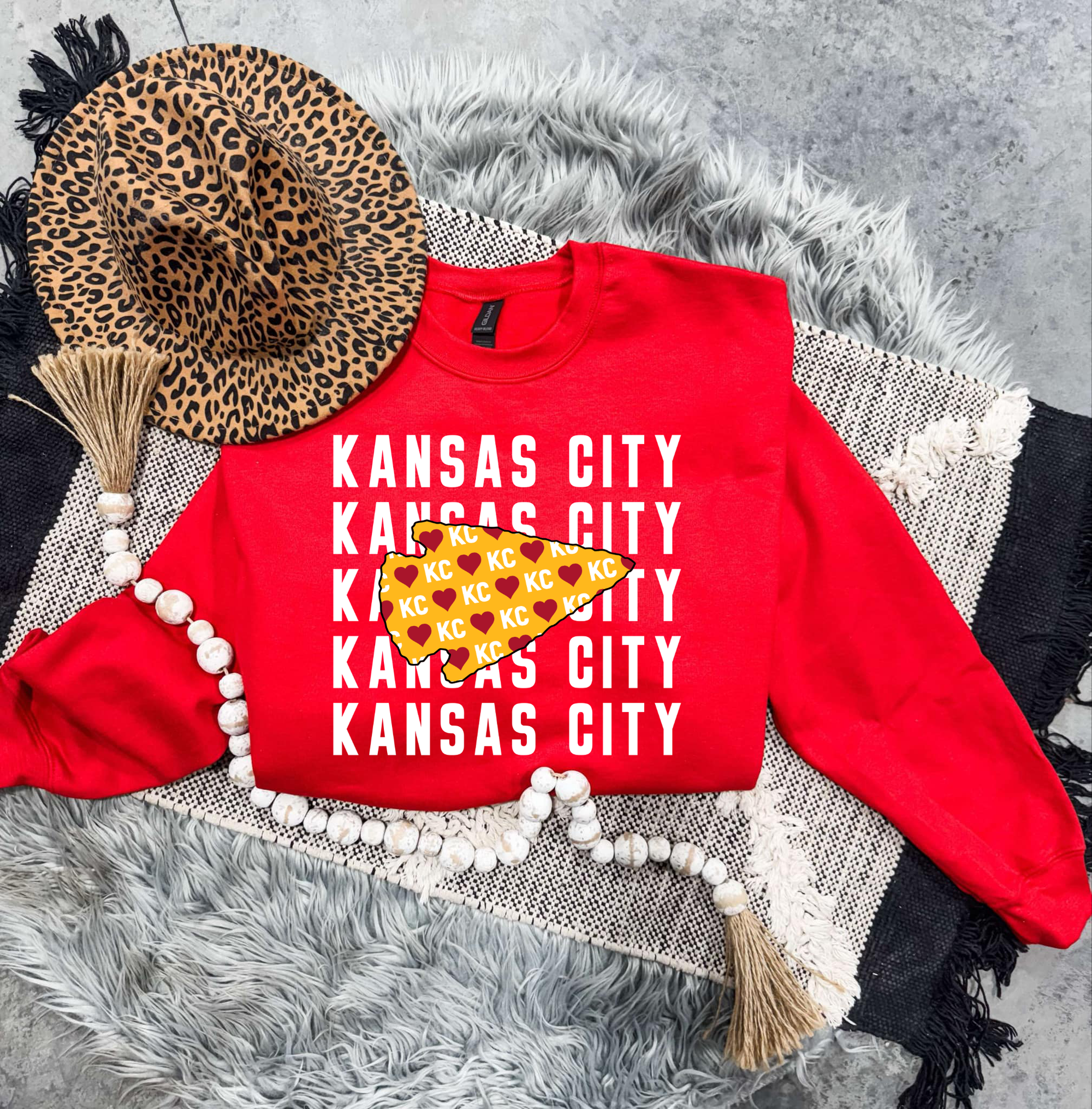 **HALFTIME DEAL**  White Kansas City Repeat KC Heart Arrowhead Red Sweatshirt