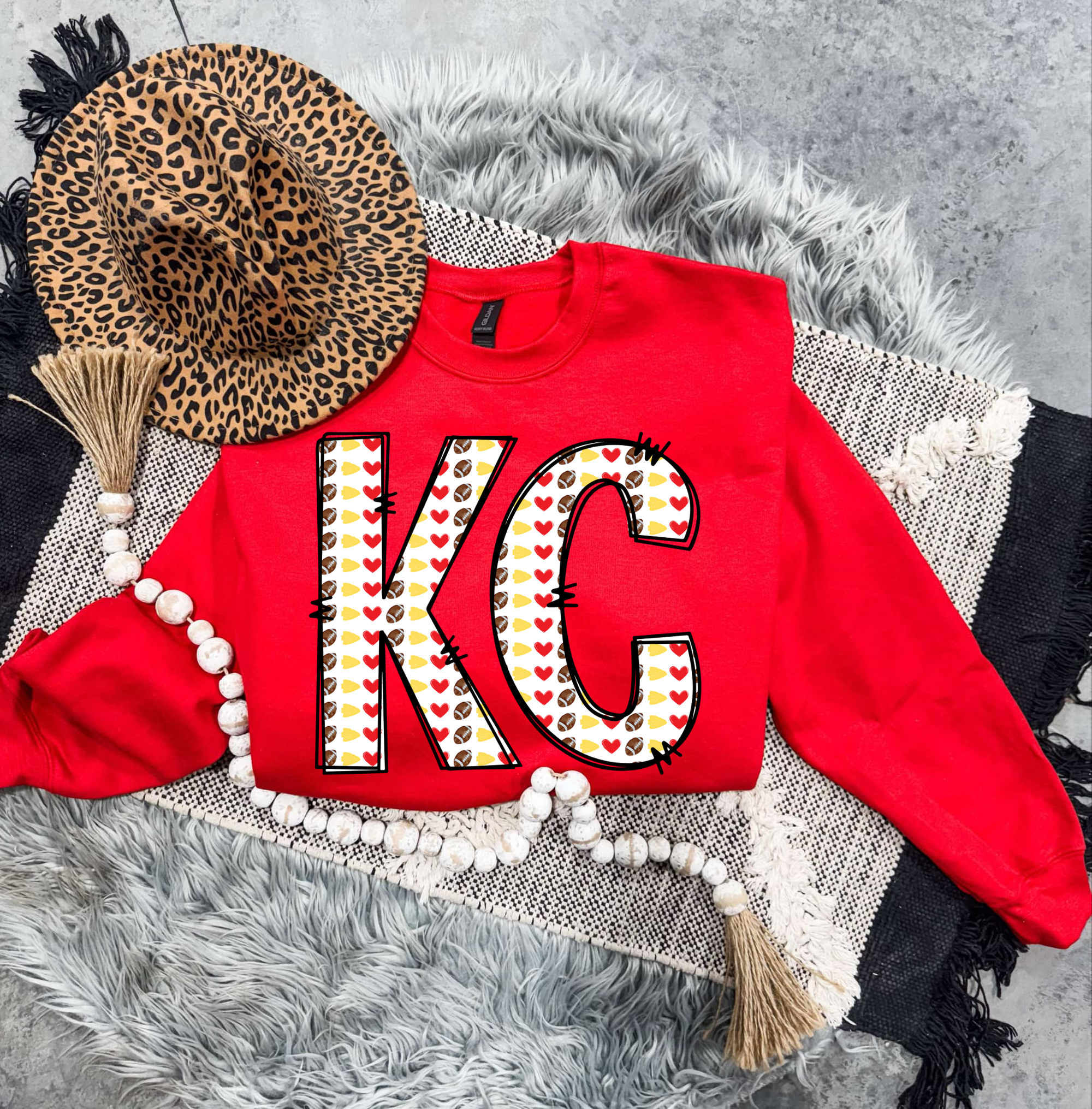 Red & Gold Hearts With Football KC Red Sweatshirt