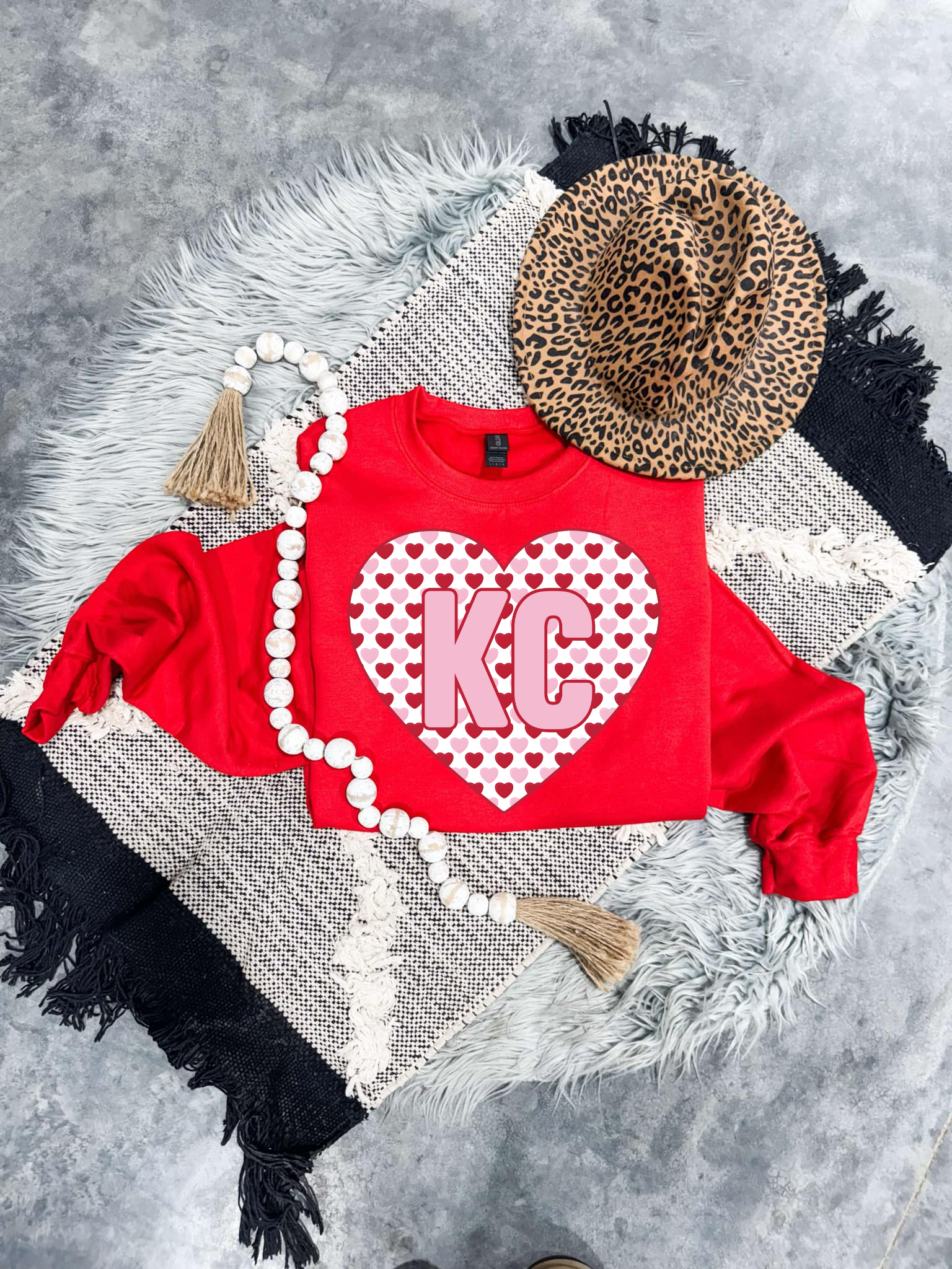 Pink & Red Hearts Bold KC Heart Red Sweatshirt