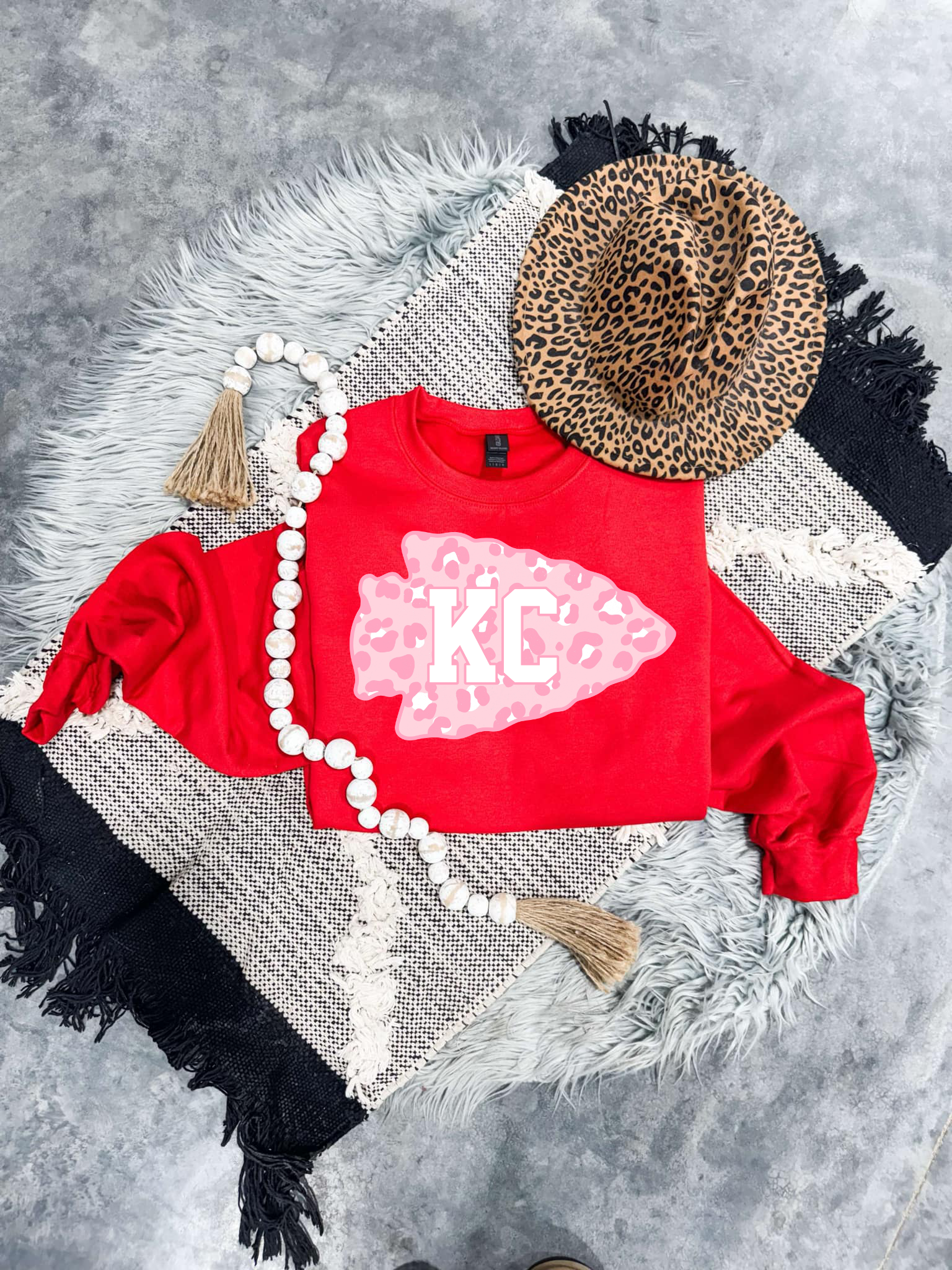 Light Pink KC Leopard Arrowhead Red Sweatshirt