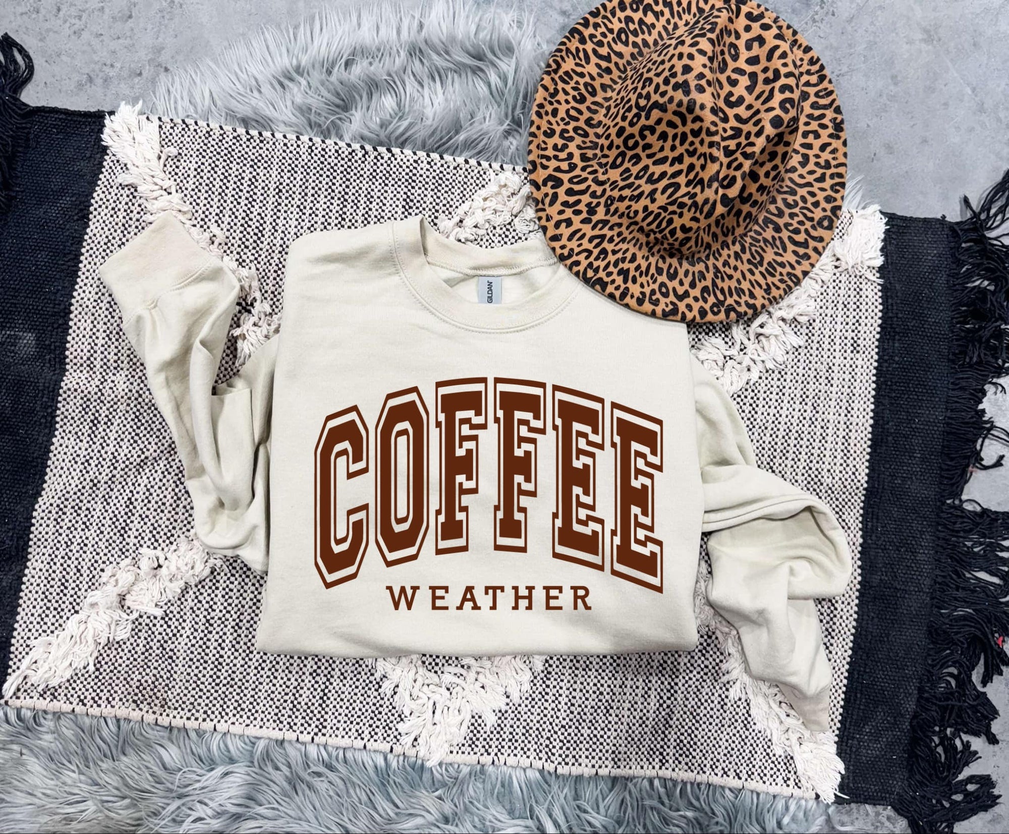 Brown Block Letters Coffee Weather Sand Sweatshirt