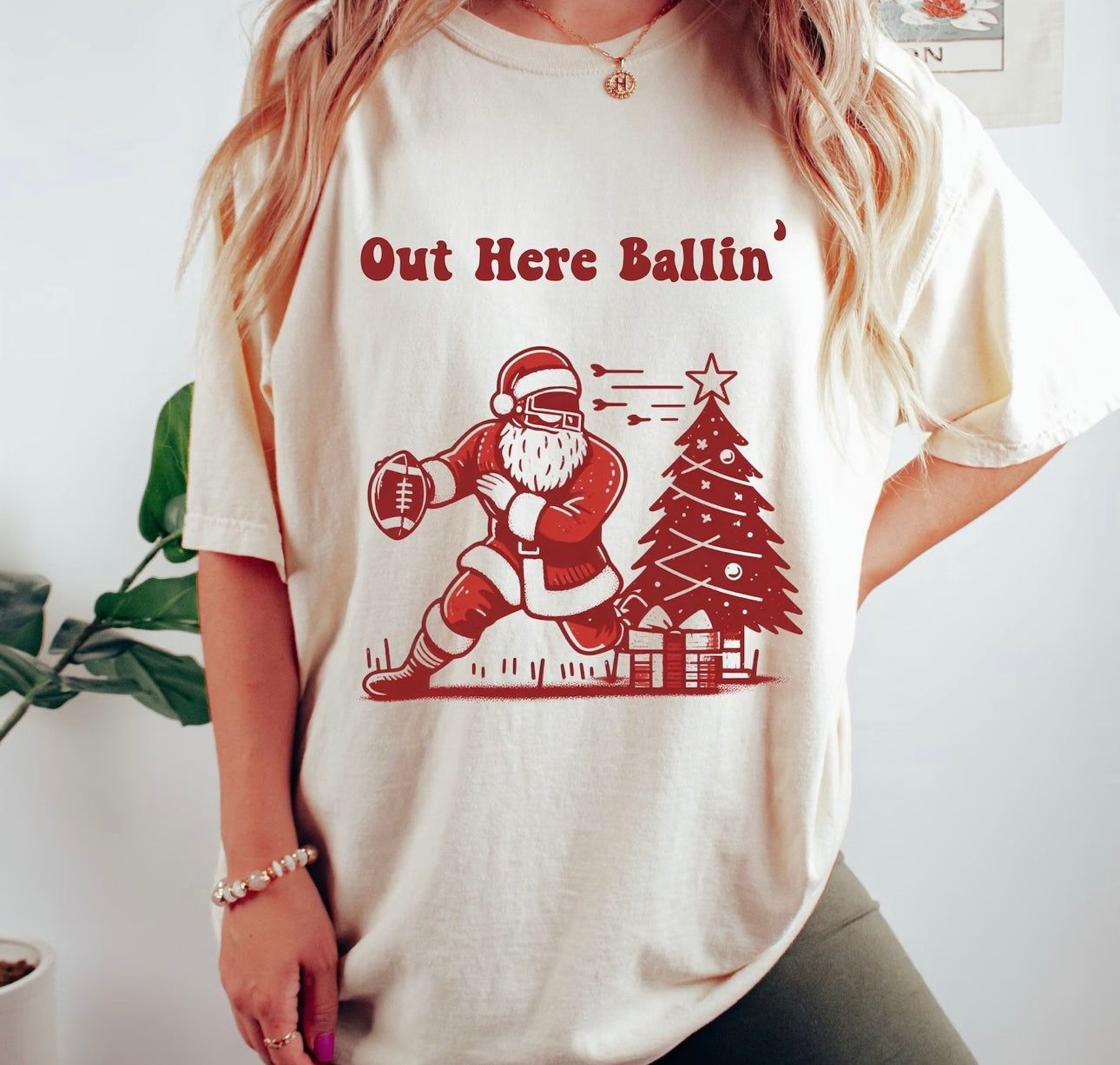 **HALFTIME DEAL** Out Here Ballin' Santa Natural Tee