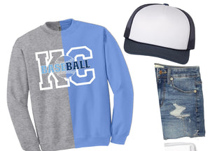 **PREORDER** White KC Baseball Stitching Sports Grey & Light Blue Split Sweatshirt