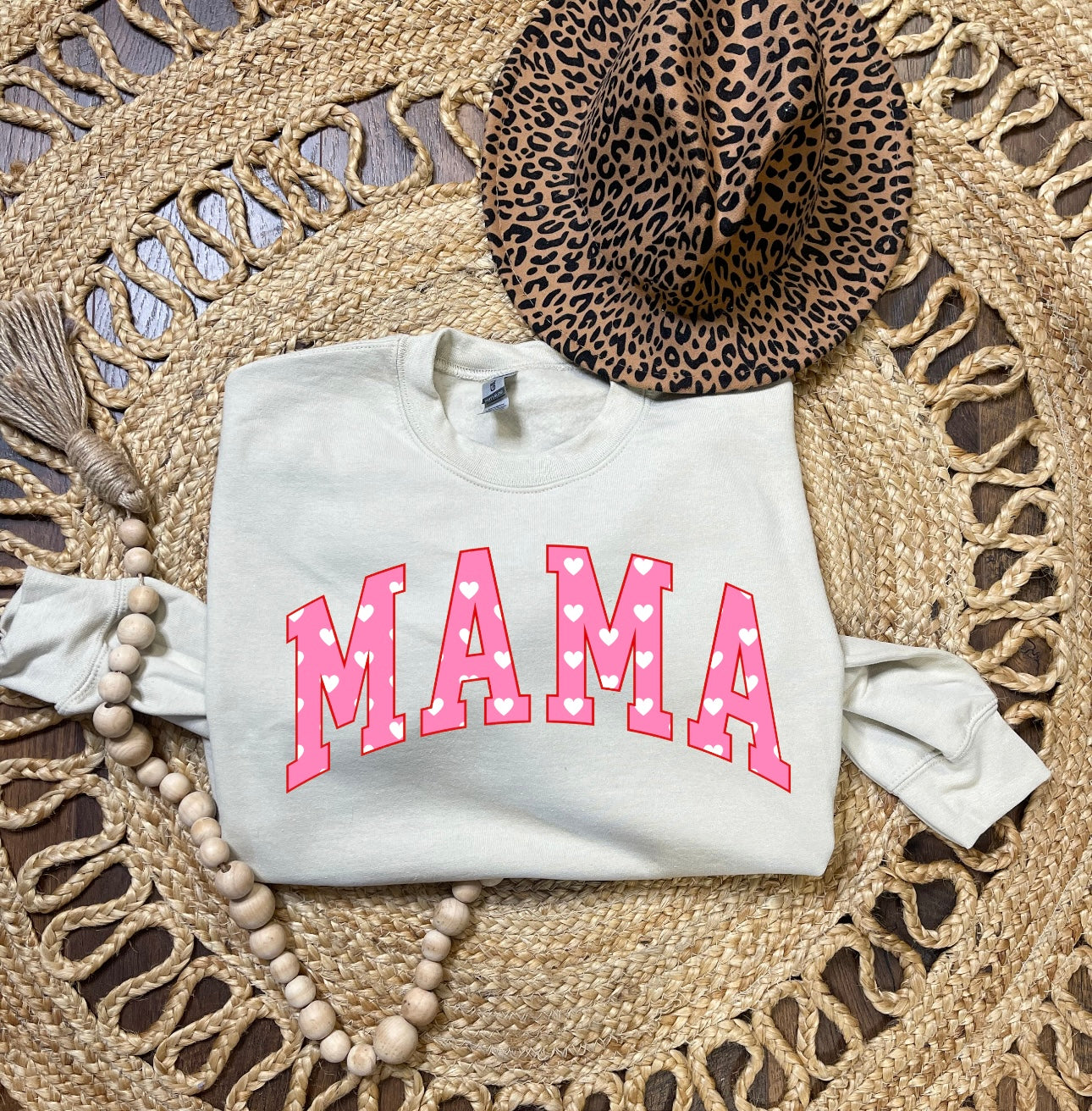 Pink Mama White Hearts Sand Sweatshirt