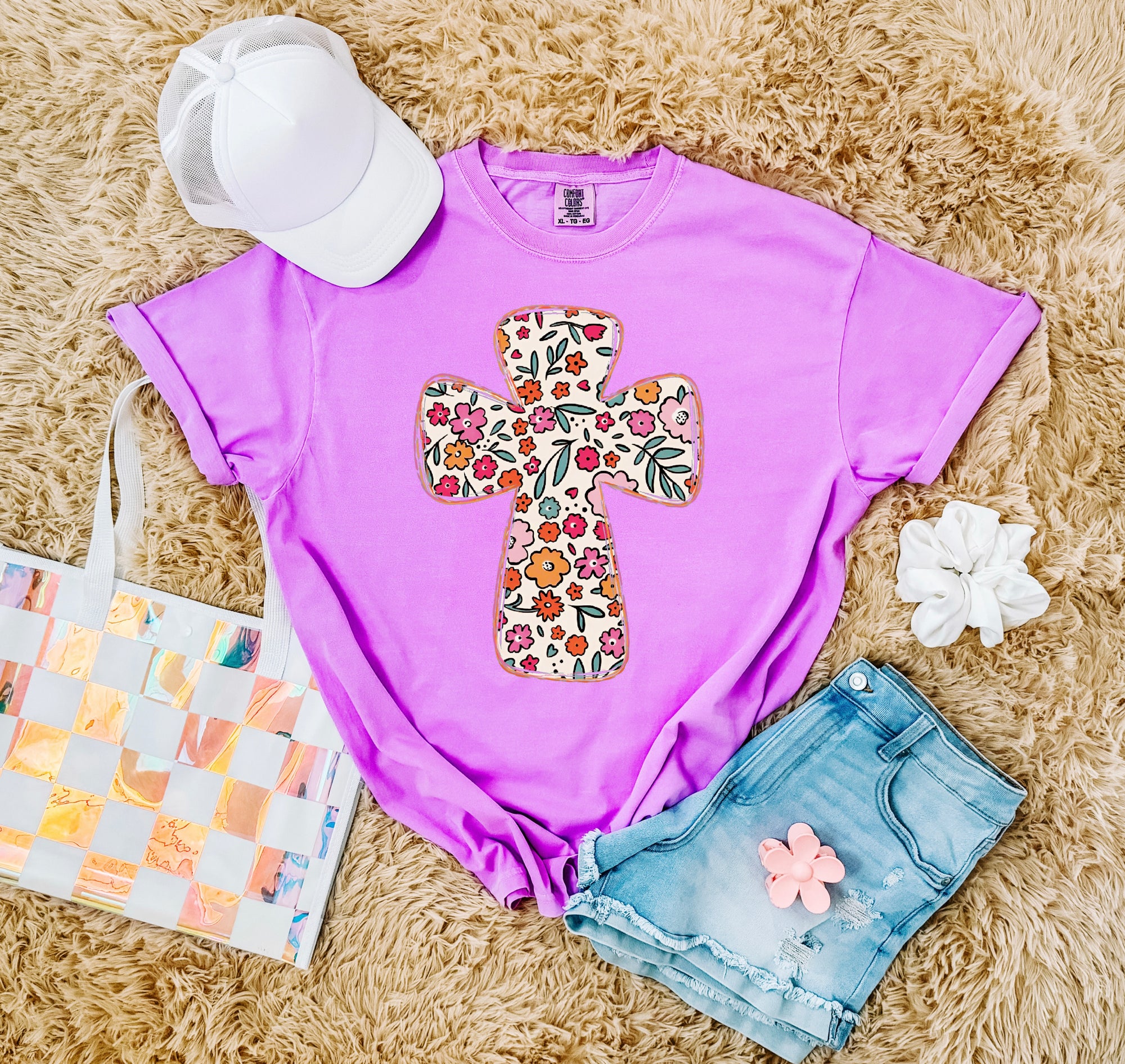 Floral Cross Neon Violet Tee