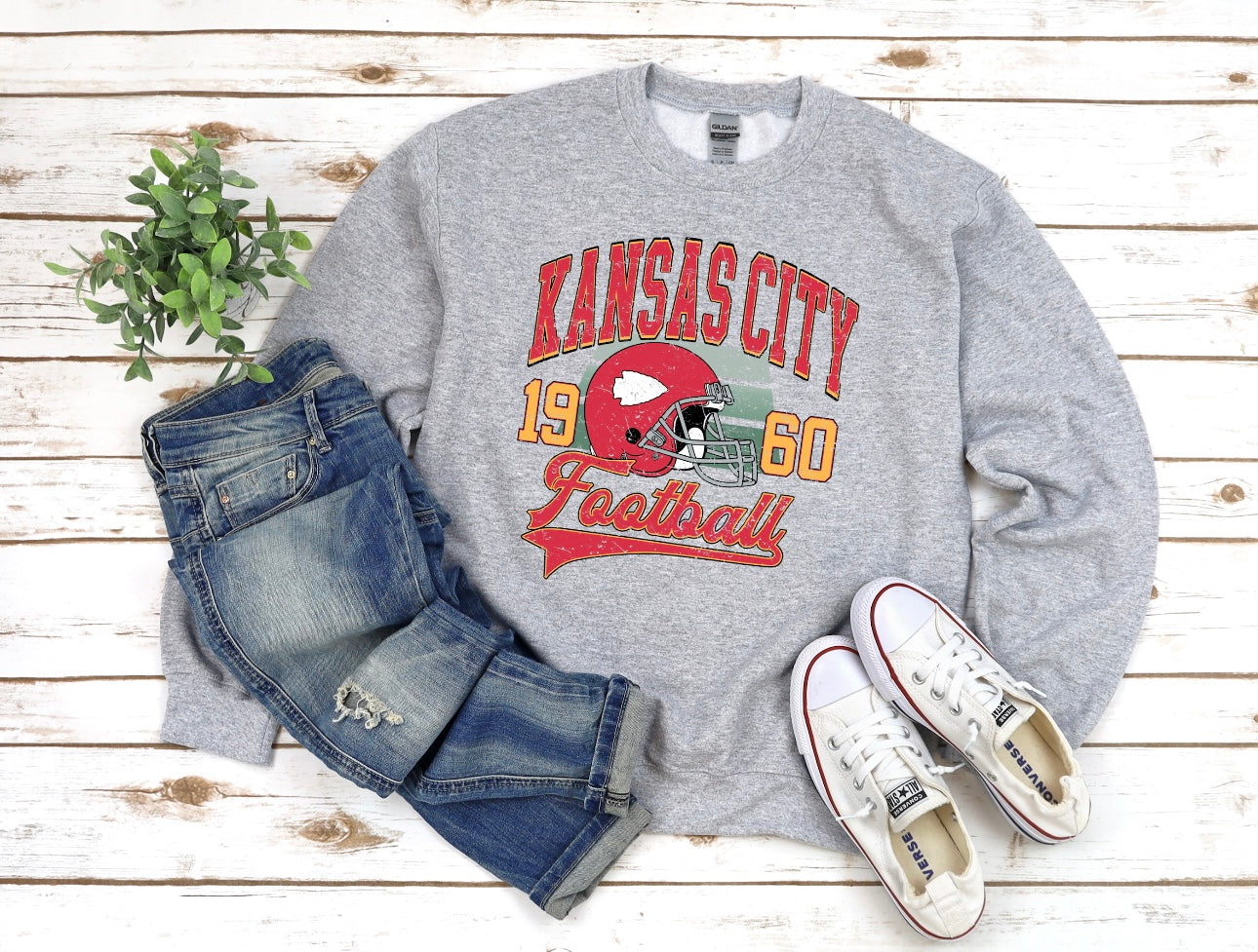 **HALFTIME DEAL** Vintage KC Football Arrowhead Helmet Sports Grey Sweatshirt