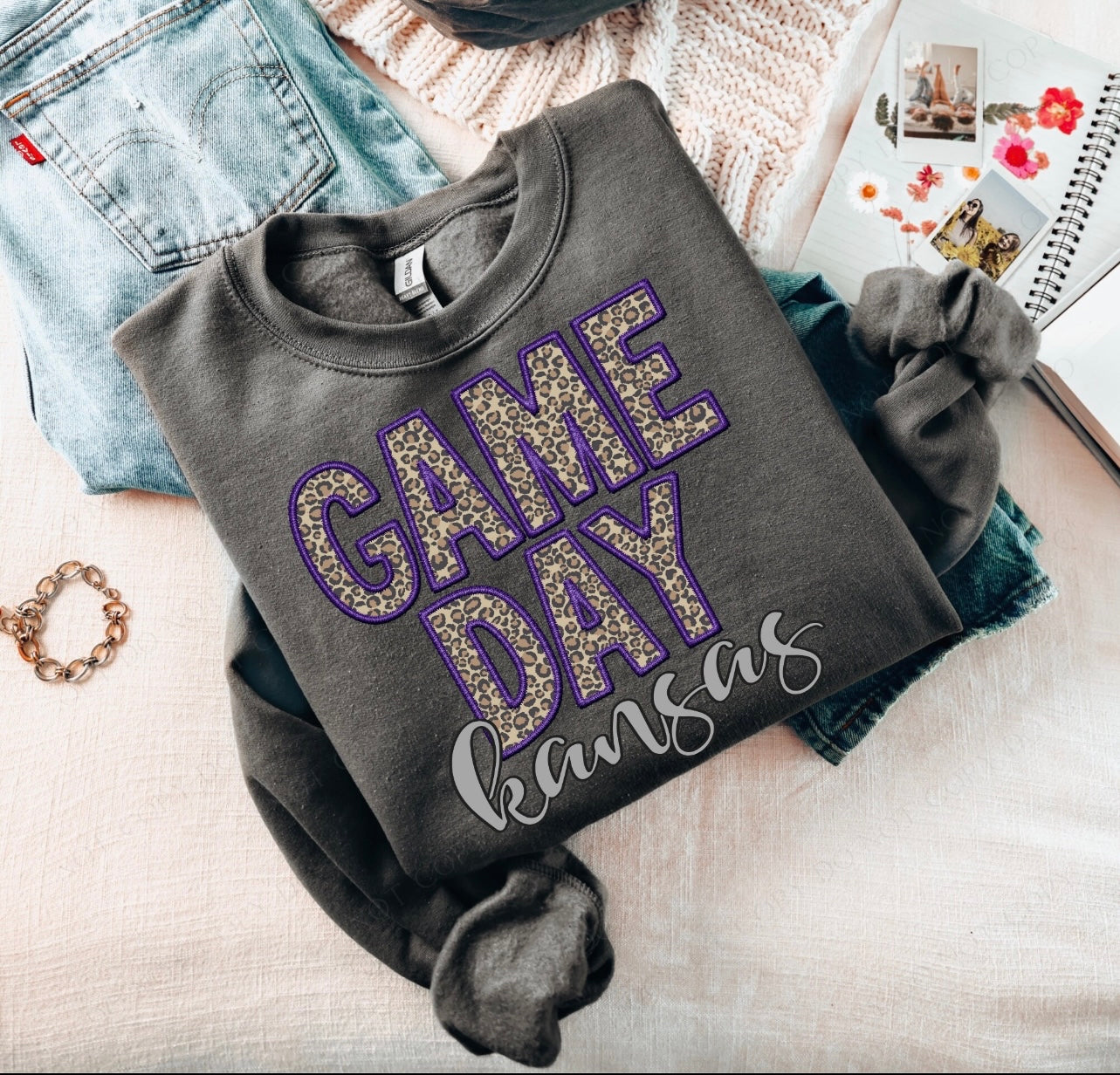 Leopard Purple Game Day Kansas Charcoal Sweatshirt