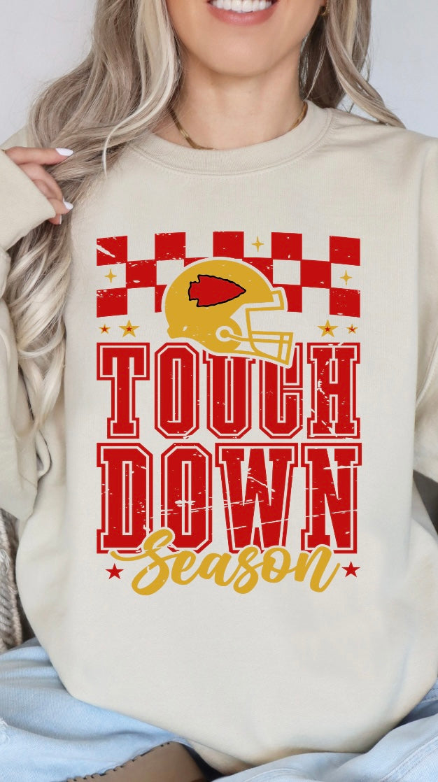 **HALFTIME DEAL** Checkered Touchdown Season Sand Sweatshirt