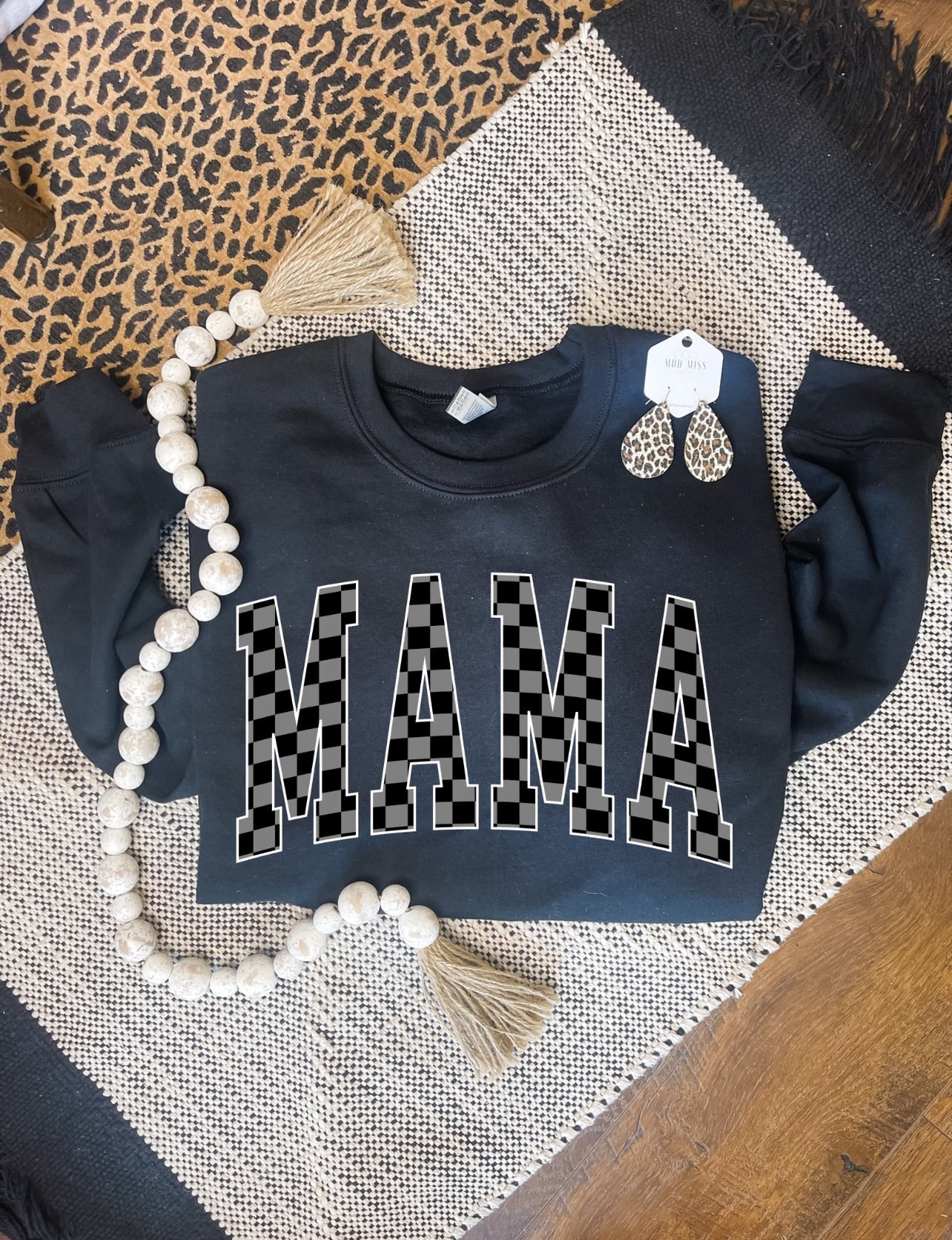 Black & Grey Checkered Mama Black Sweatshirt