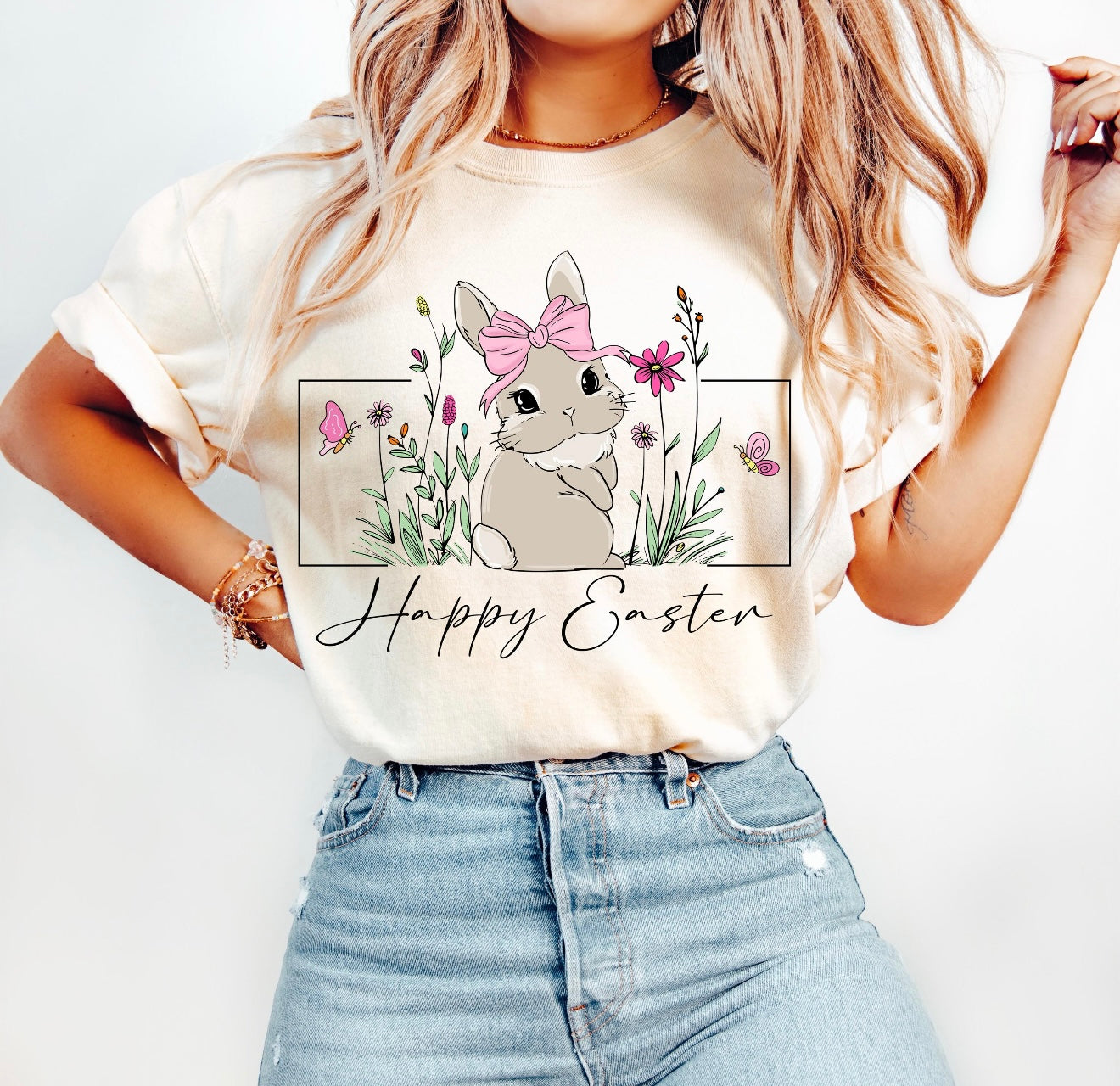 Happy Easter Floral Bunny Natural Tee