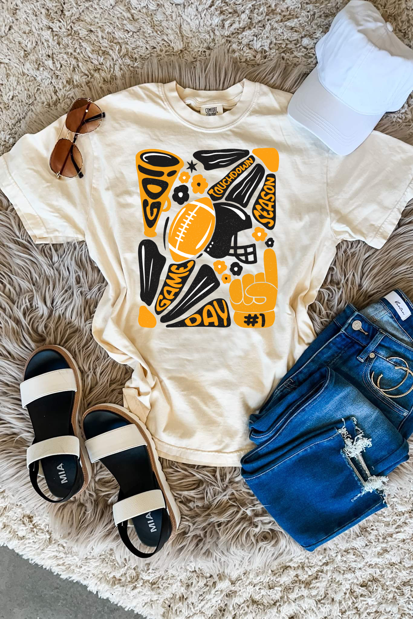 Black & Gold Game Day Football Ivory Tee