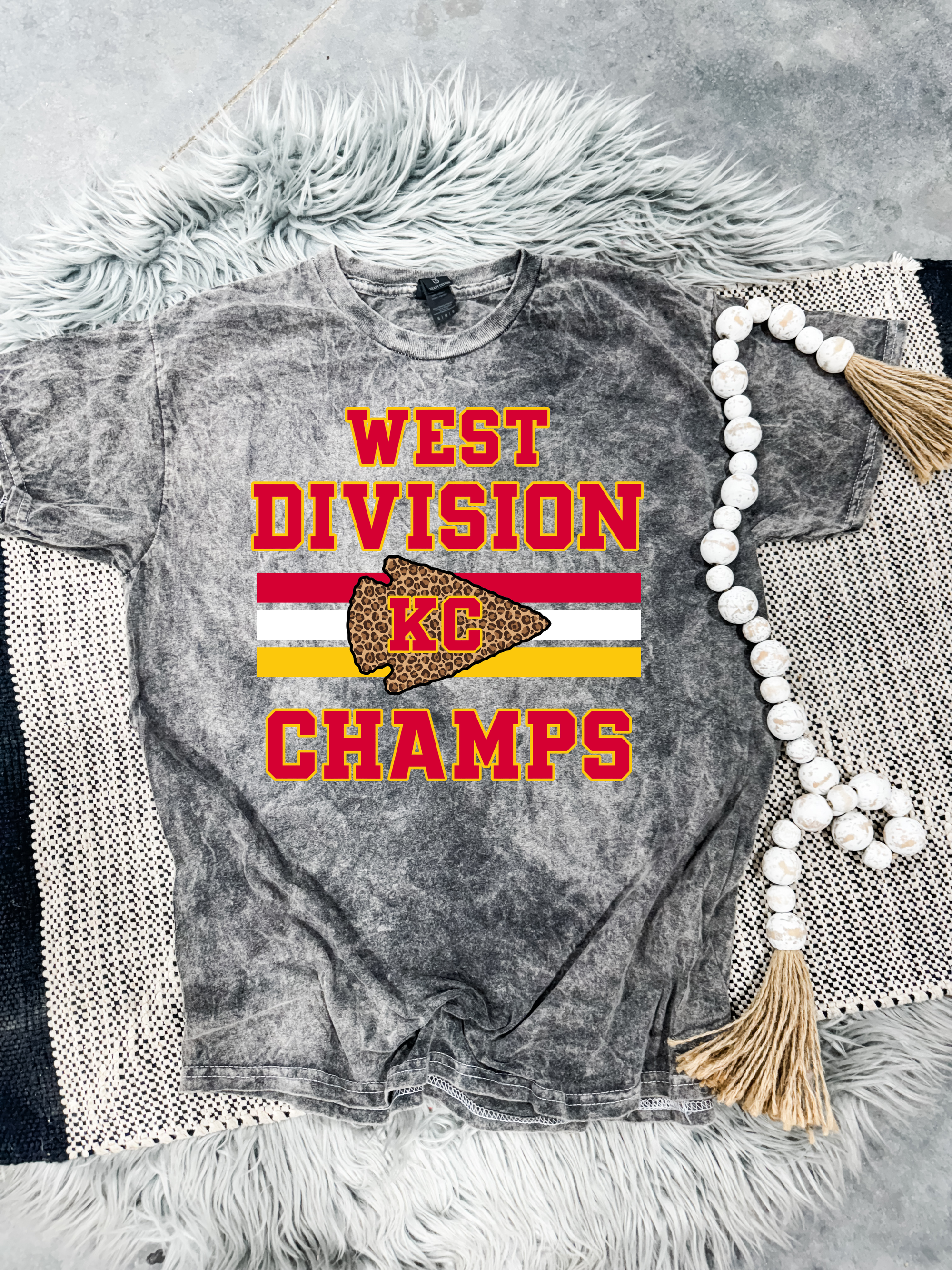 Lined West Division KC Champs Grey Mineral Wash Tee