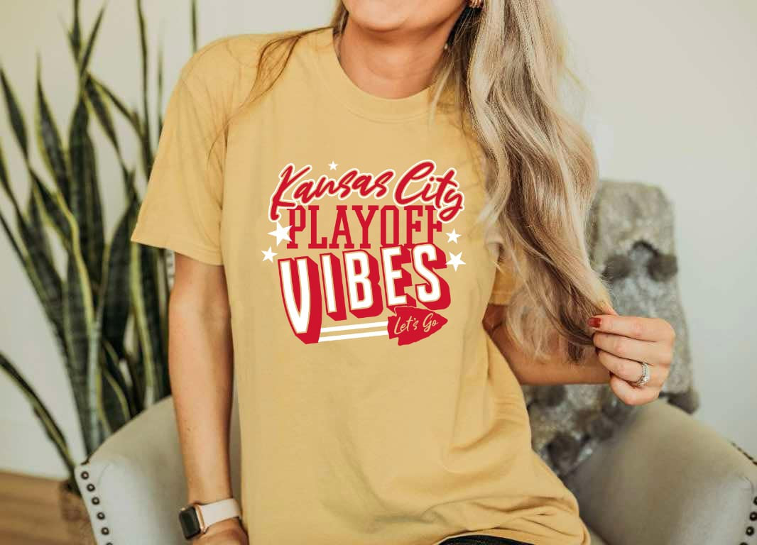 Red & White Kansas City Playoff Vibes Let’s Go Mustard Tee