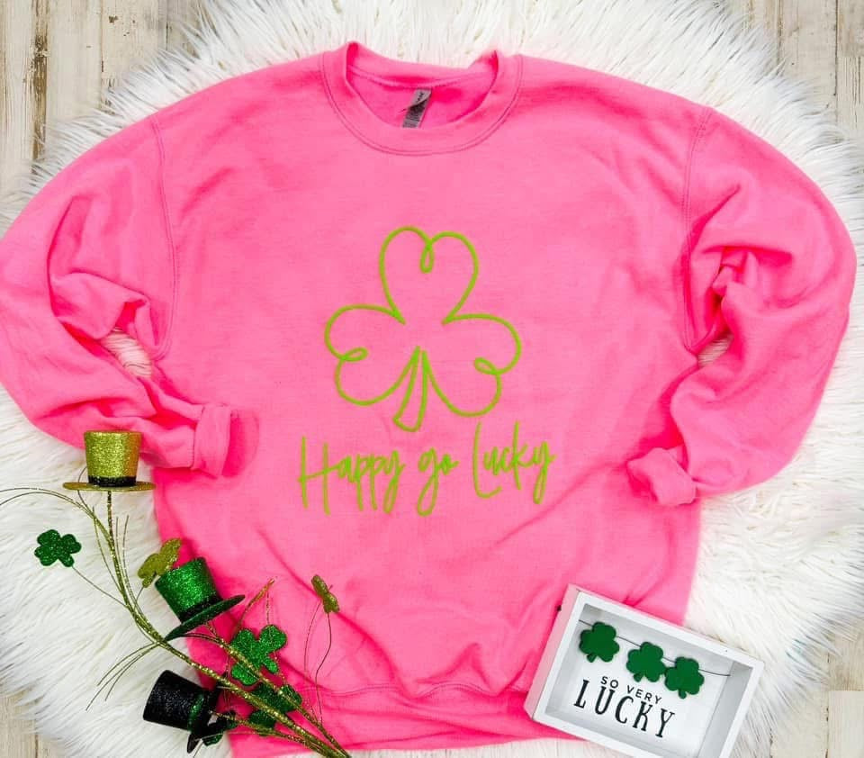 **PREORDER** Puff Ink Happy Go Lucky Hot Pink Sweatshirt