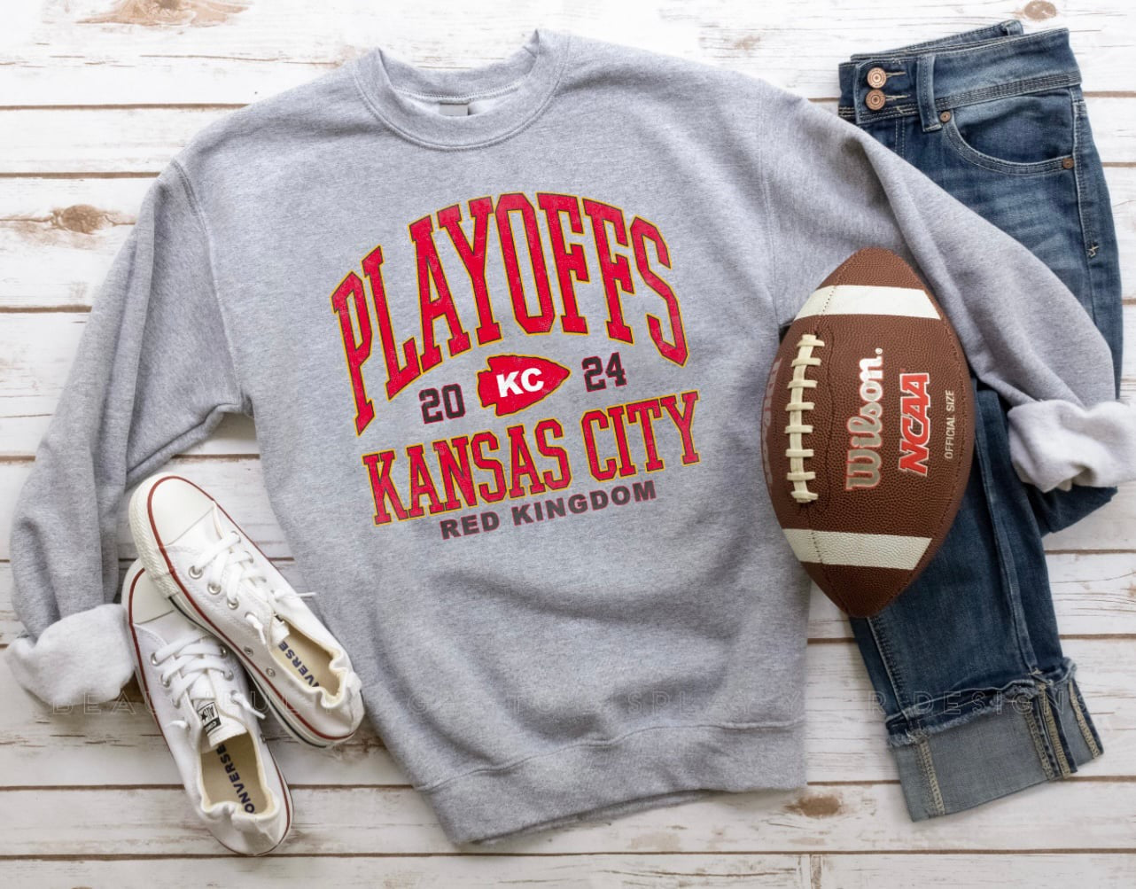 Red 2024 Kansas City Playoffs Sports Grey Sweatshirt