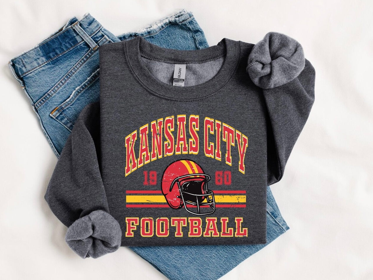 **HALFTIME DEAL** Kansas City Football Helmet 1960 Striped Dark Heather Sweatshirt