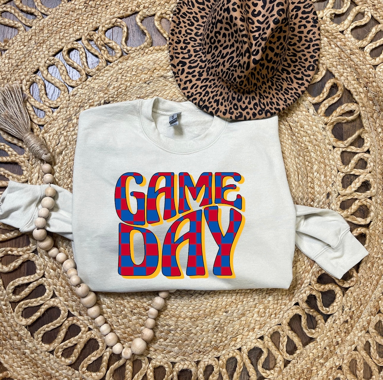 Red & Blue Game Day Checkered Sand Sweatshirt