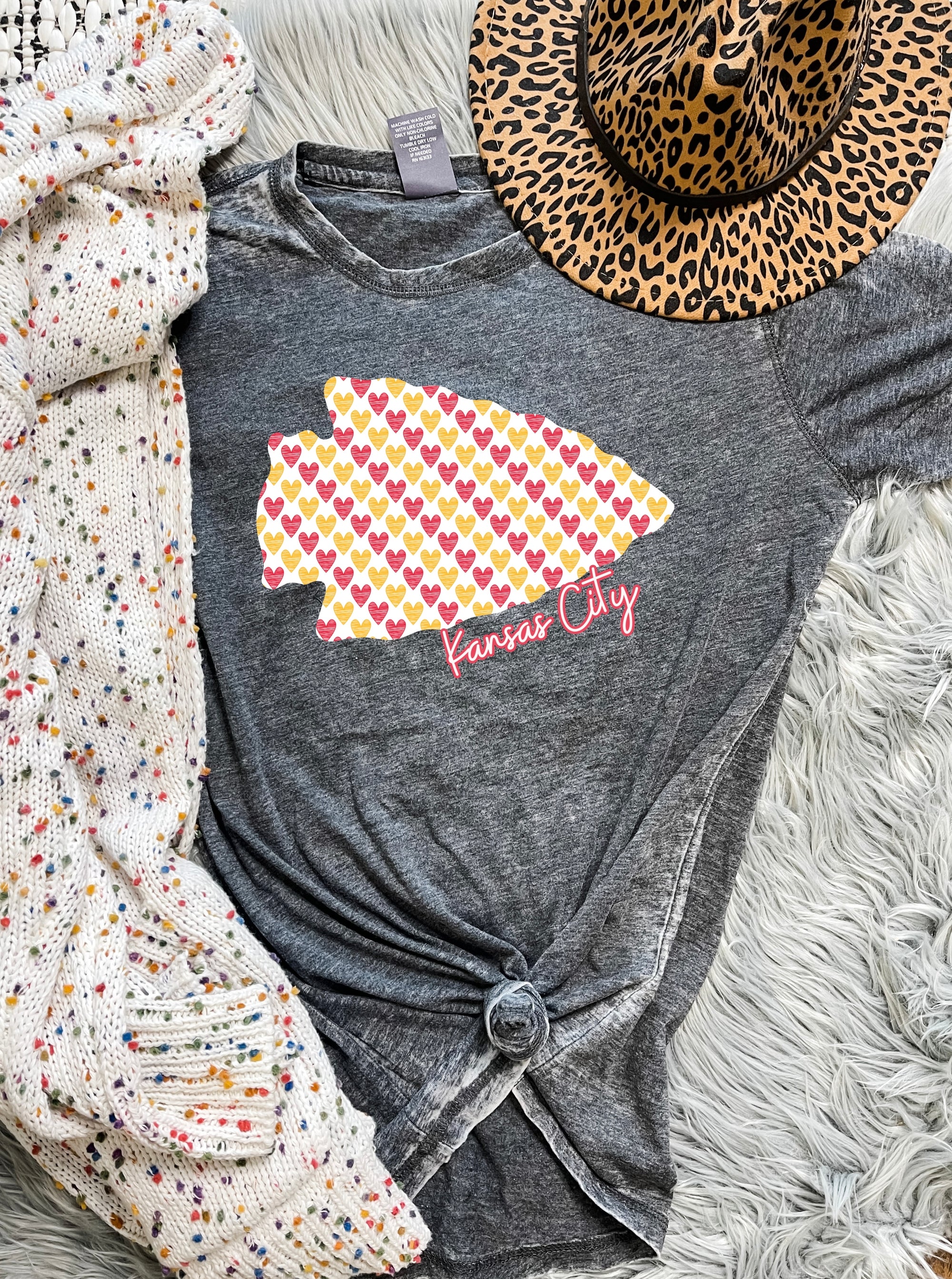 Multiple Heart Arrowhead Kansas City Script Burnout Tee